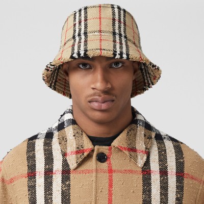 Check Bouclé Bucket Hat In Archive Beige | Burberry® Official