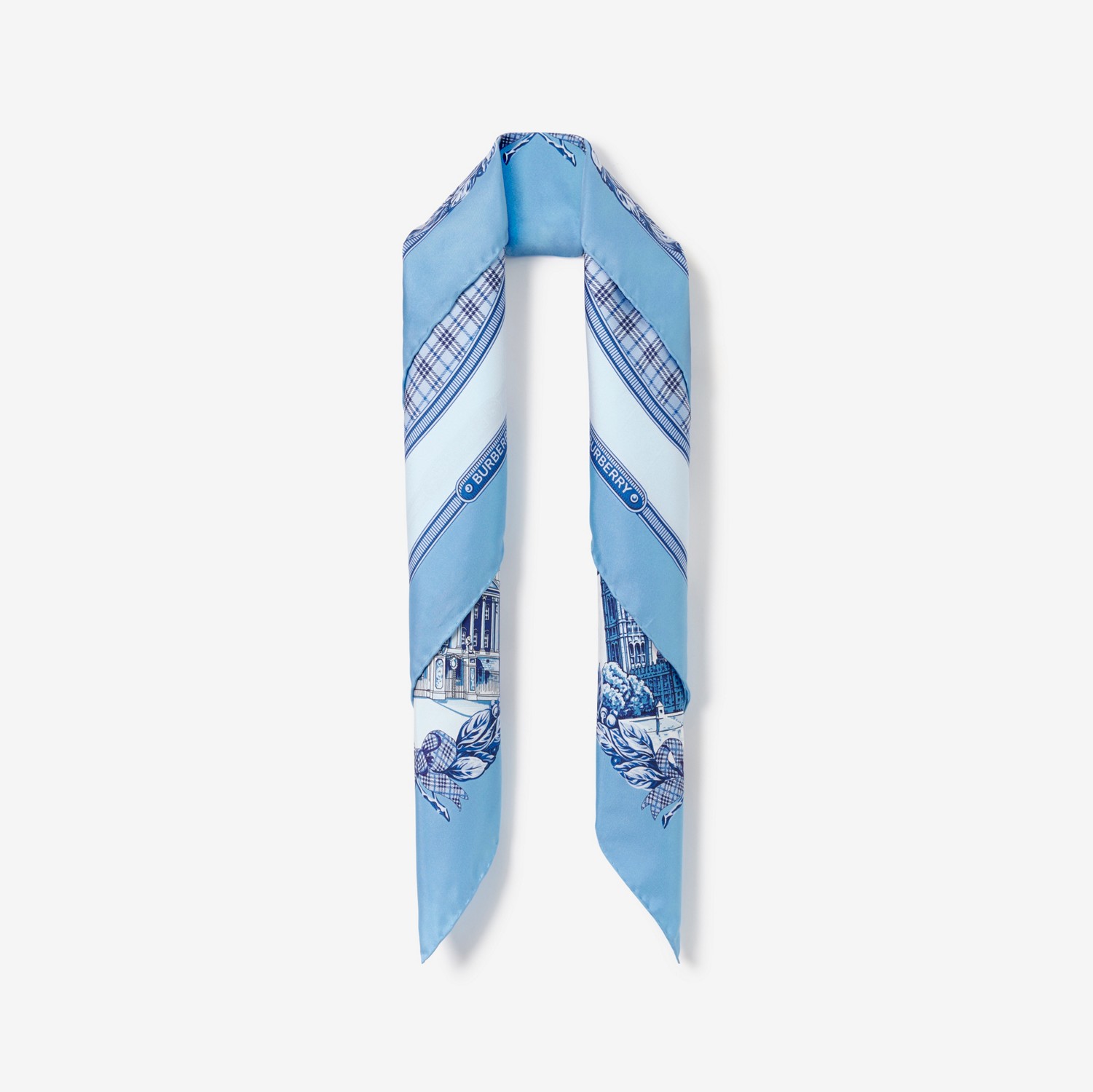 Pañuelo cuadrado en seda con motivos de monumentos (Azul Dedalera) | Burberry® oficial