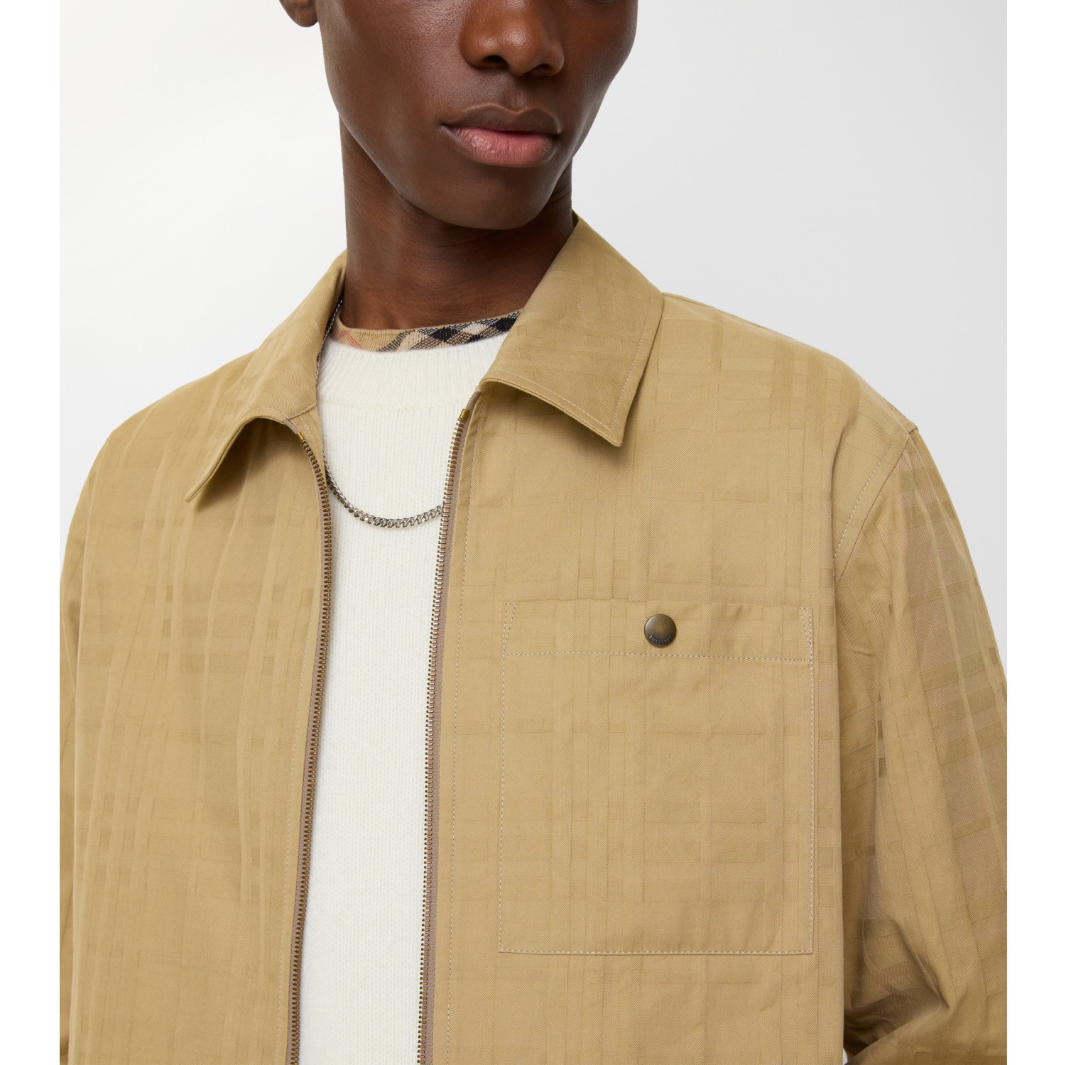 Check Cotton Zip Overshirt in Sandstorm beige - Men | Burberry® Official