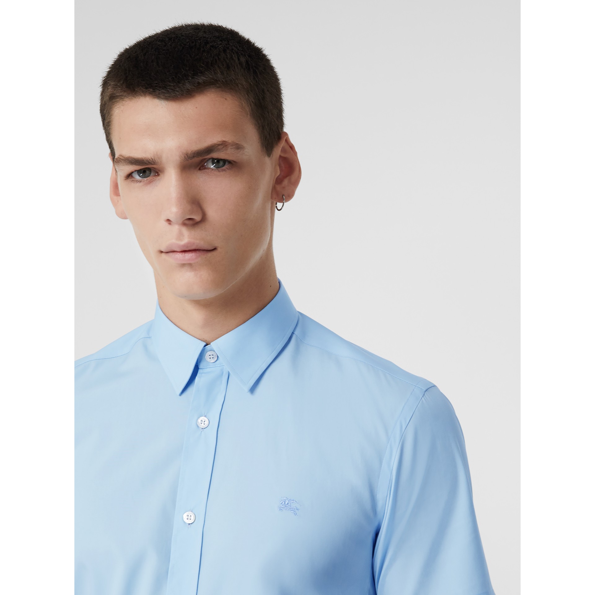 Short-sleeve Stretch Cotton Shirt in Pale Blue - Men | Burberry United ...