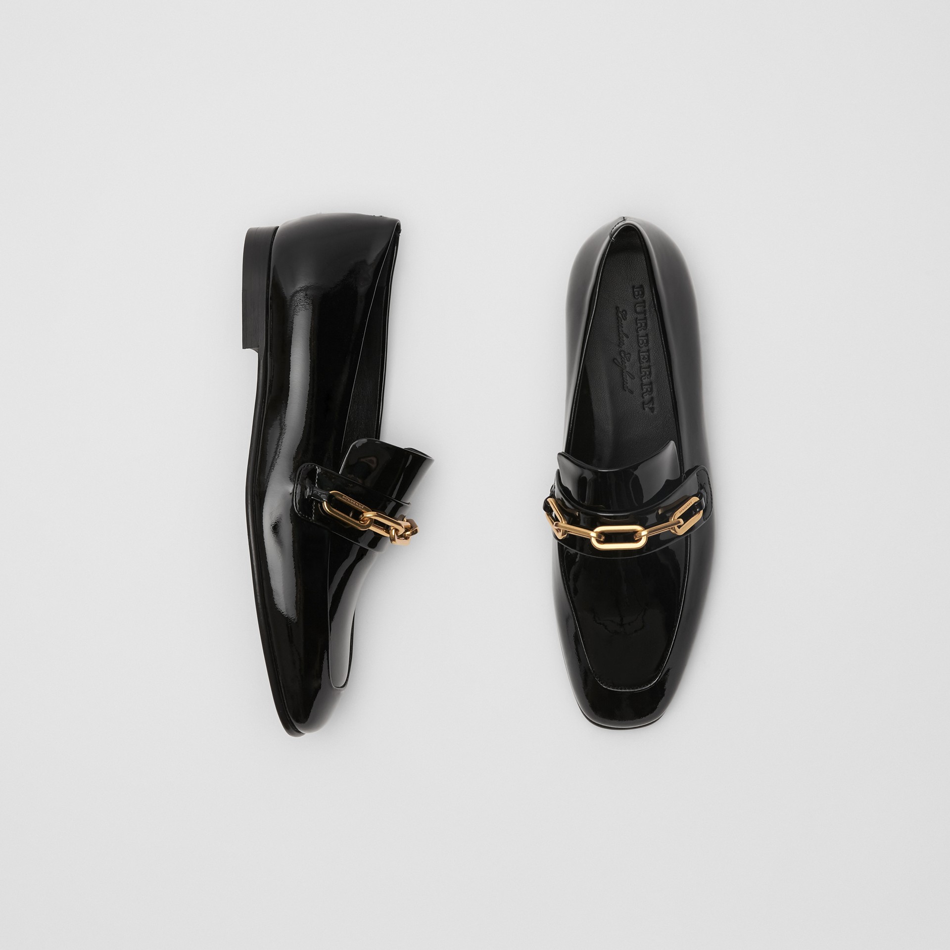 Link Detail Patent Leather Loafers in Black - Women | Burberry United ...
