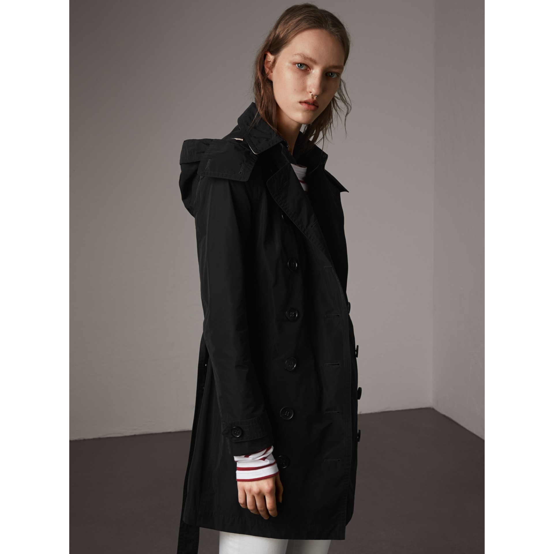 Taffeta Trench Coat with Detachable Hood in Black - Women | Burberry ...