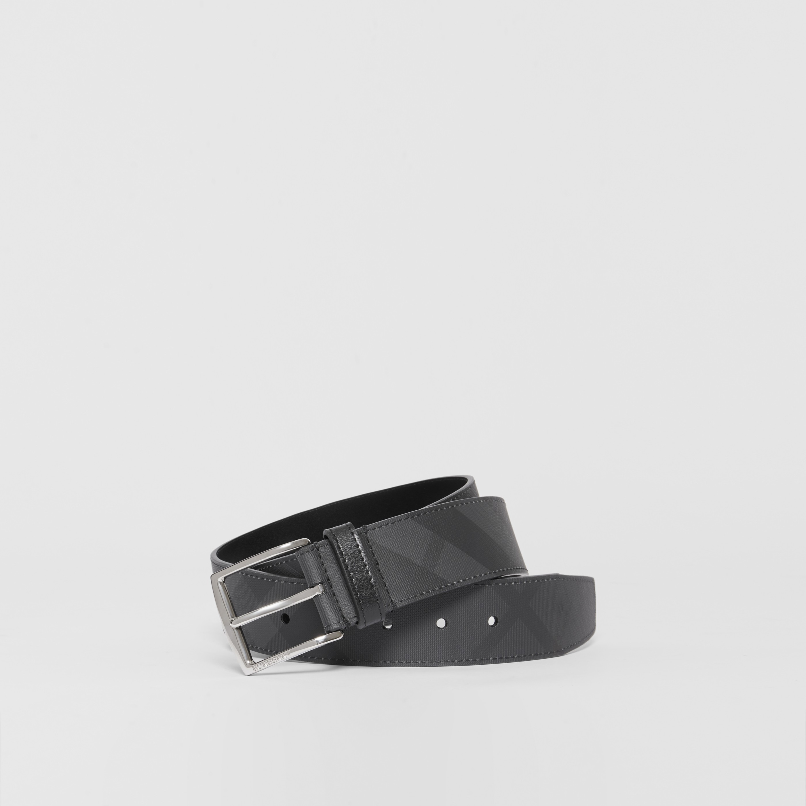London Check and Leather Belt in Charcoal/black - | Burberry®