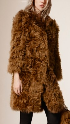 sepia brown long-hair shearling coat - image 1