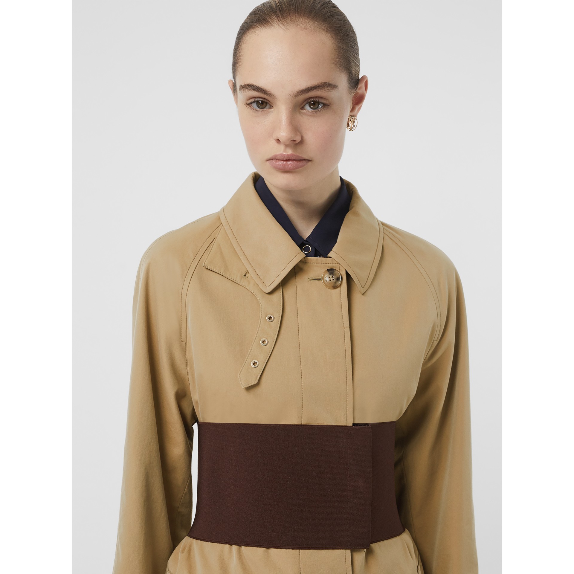 Corsetbelt Cotton Gabardine Car Coat in Pale Honey Women Burberry