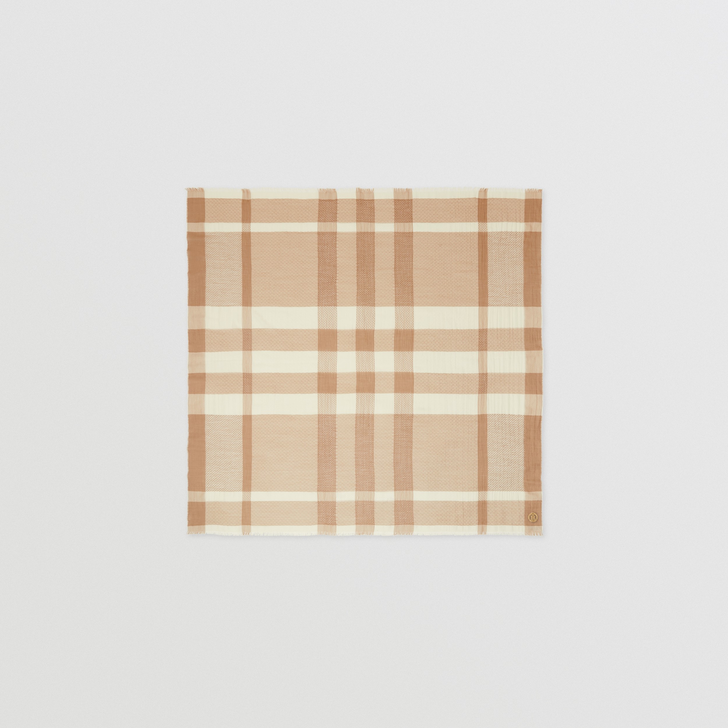 Check Cashmere Large Square Scarf in Camel | Burberry® Official - 1