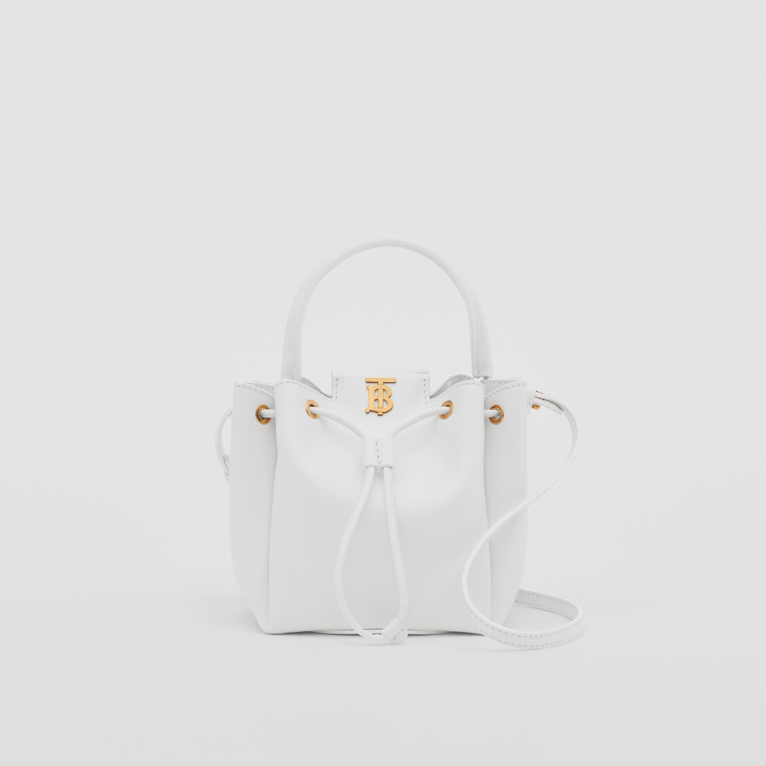 Monogram Motif Leather Bucket Bag in Optic White - Women | Burberry ...