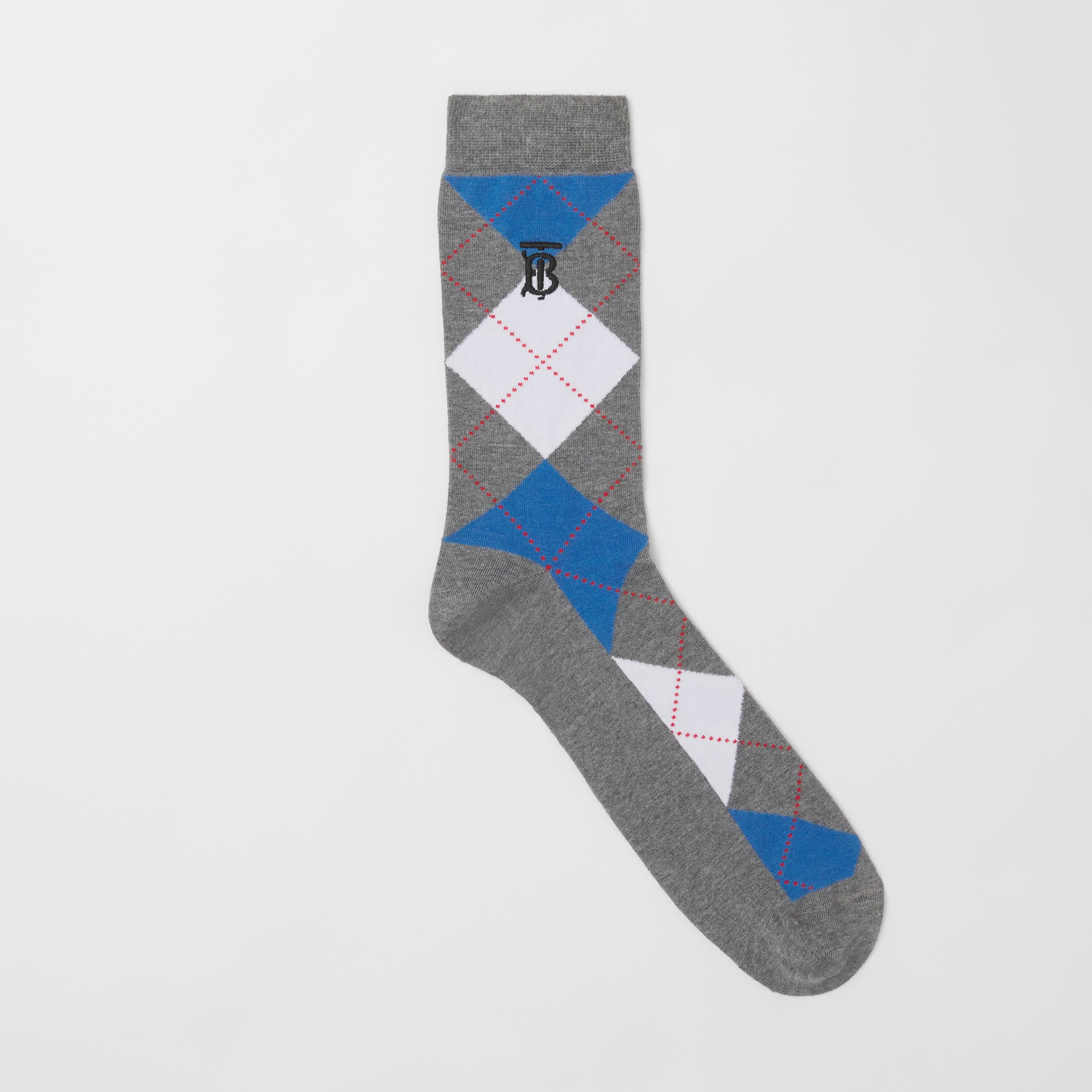 Argyle Intarsia Cotton Cashmere Blend Socks in Ash Grey | Burberry® Official - 1