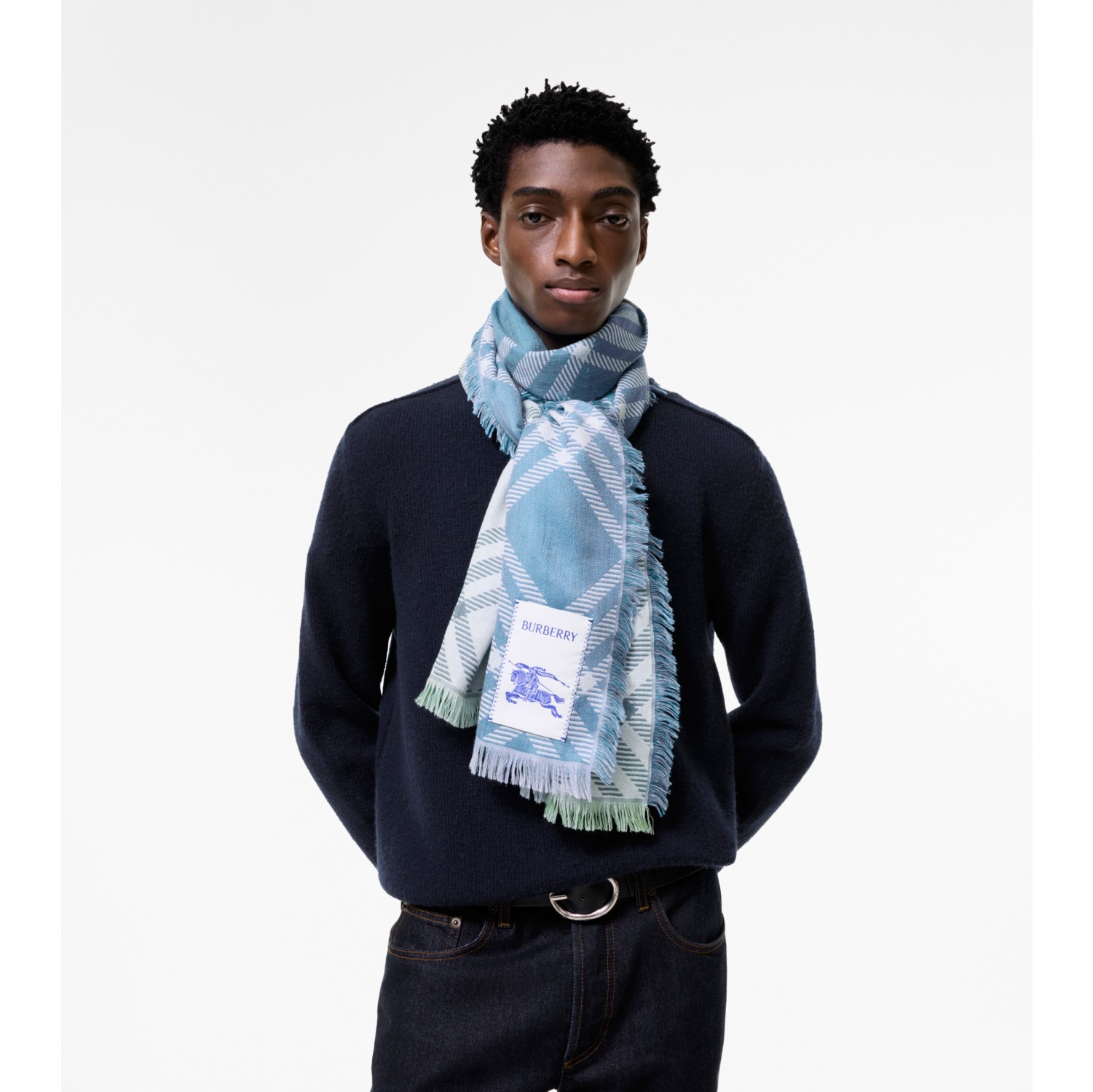 Gradient Check Wool Silk Scarf in Racquet green | Burberry® Official