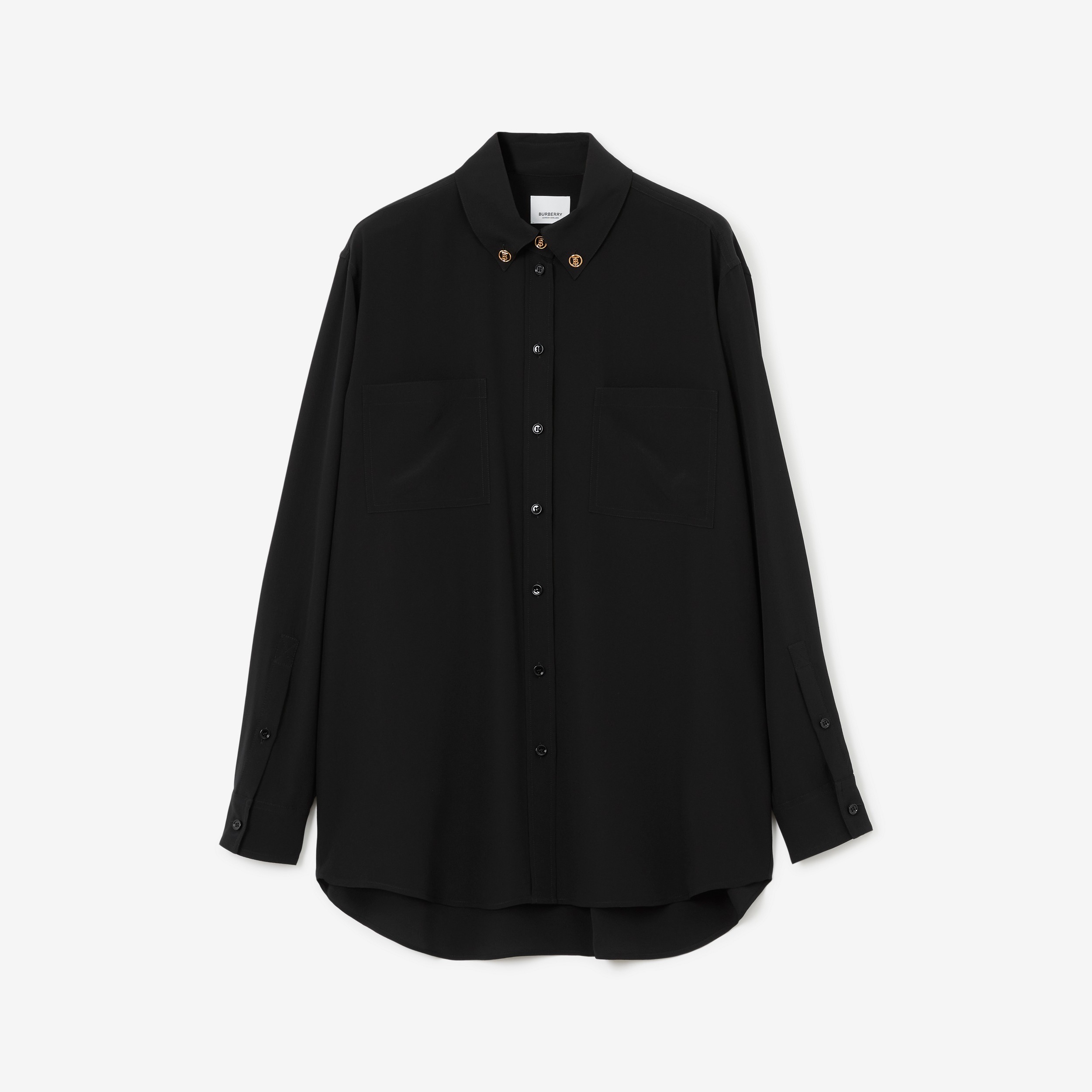 Monogram Motif Silk Oversized Shirt in Black - Women | Burberry® Official - 1