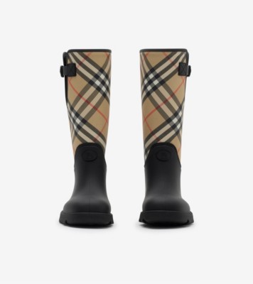 Burberry ブラック ベージュ 長靴　ブーツ Rubber Marsh Stamp High Boots​ in Black - Women | Burberry® Official