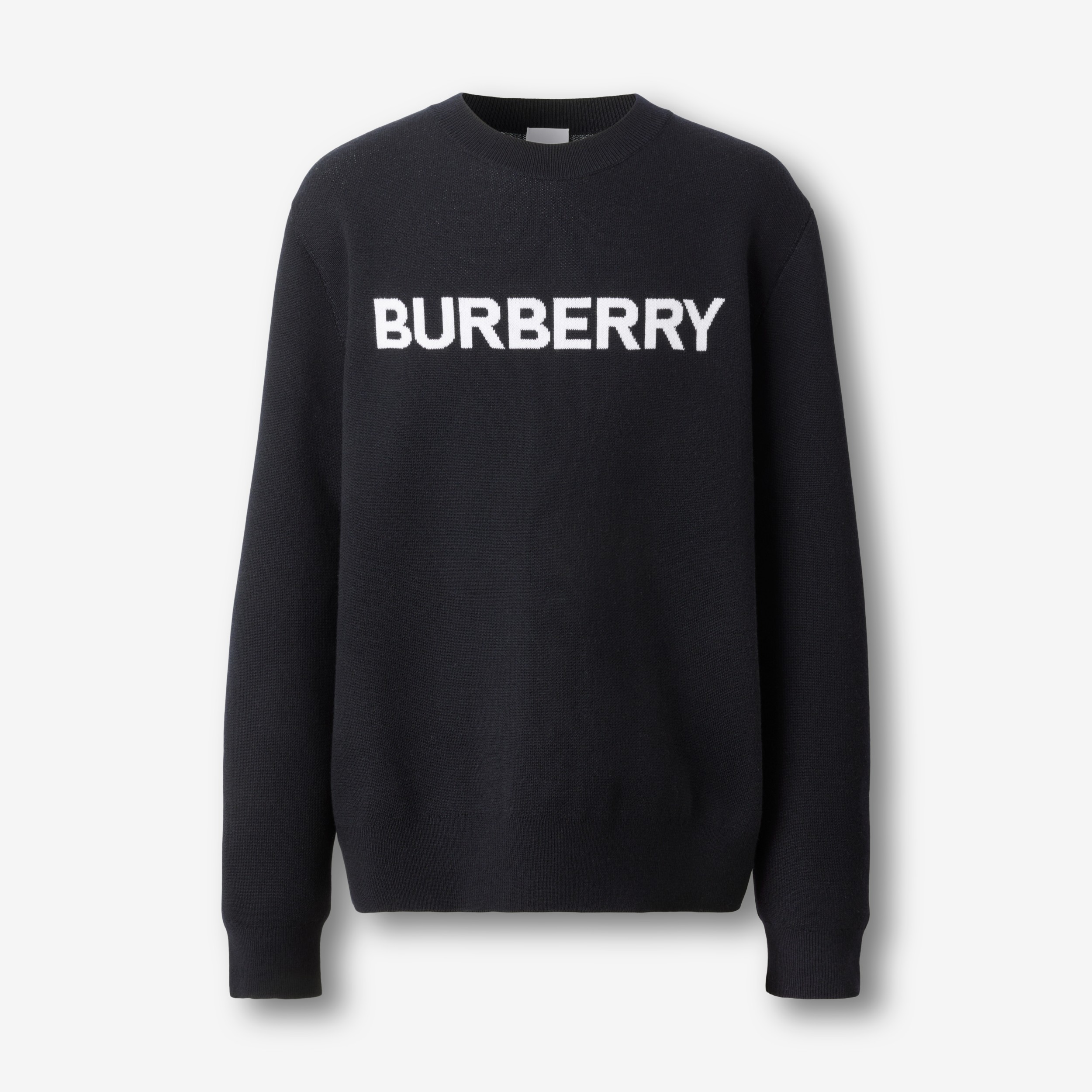 Logo Intarsia Wool Cotton Sweater in Coal Blue - Men | Burberry® Official