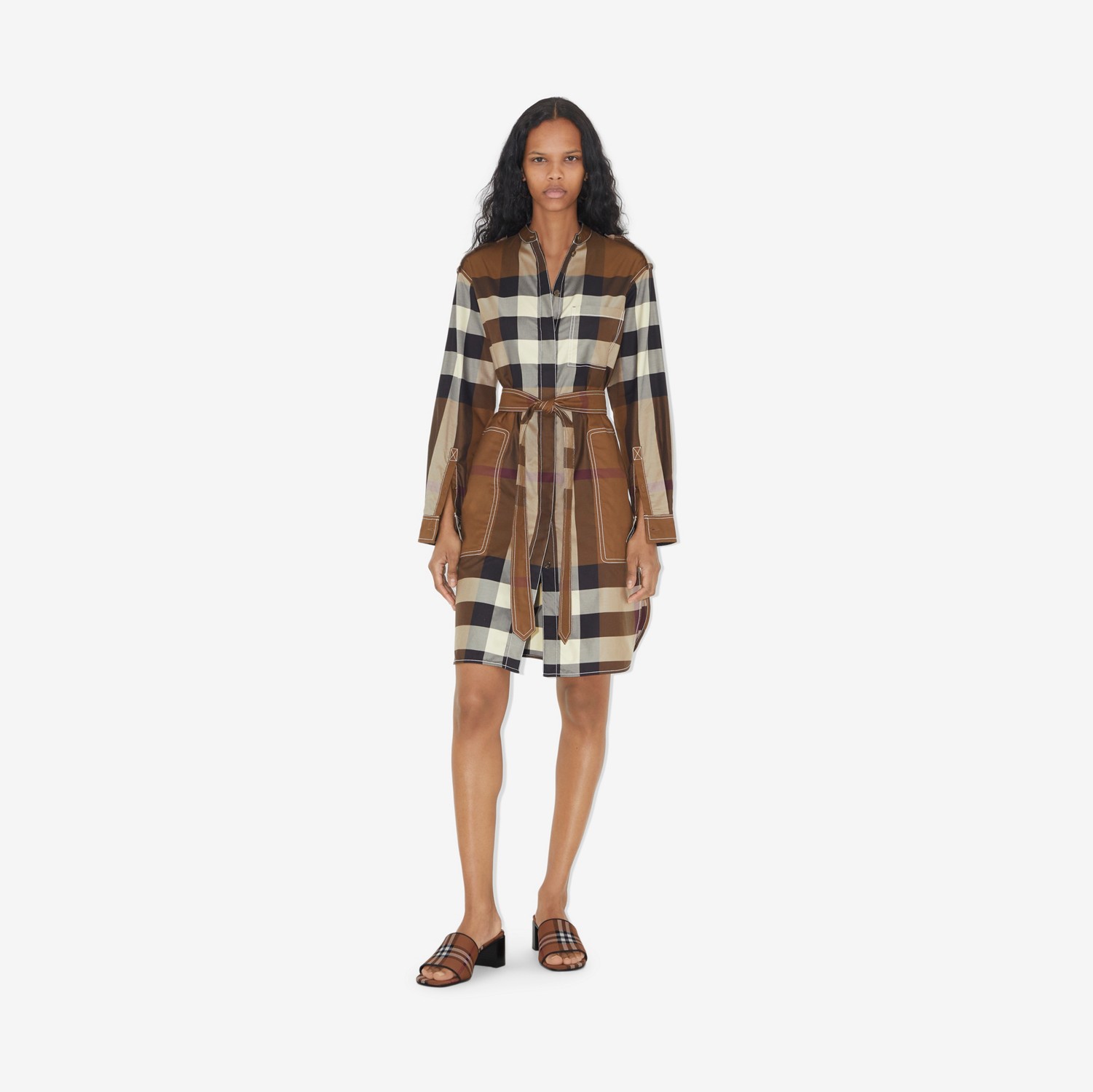 Vestido camisero en algodón Check (Marrón Abedul Oscuro) - Mujer | Burberry® oficial