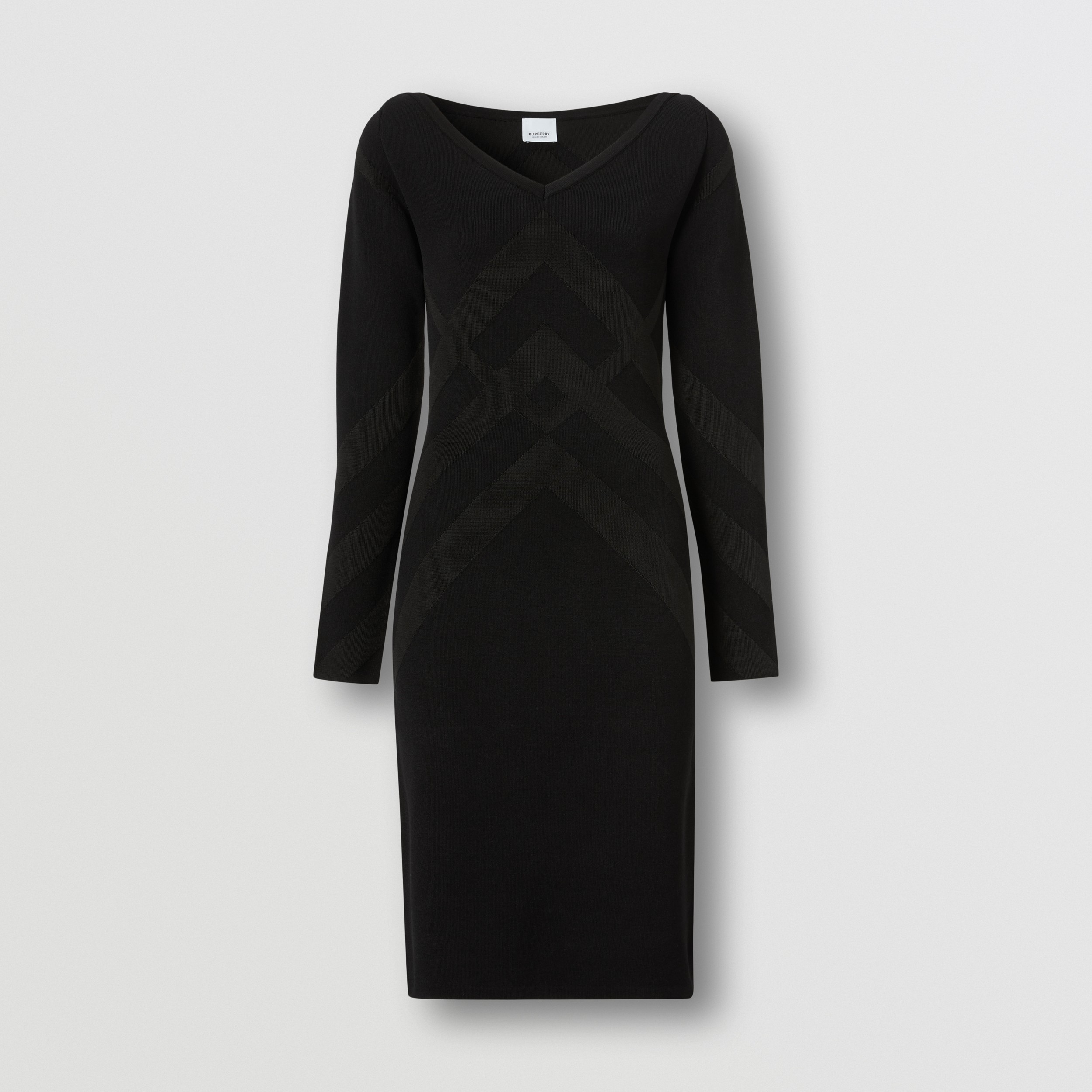 Chevron Check Viscose Blend Jacquard Dress in Black - Women | Burberry® Official - 4