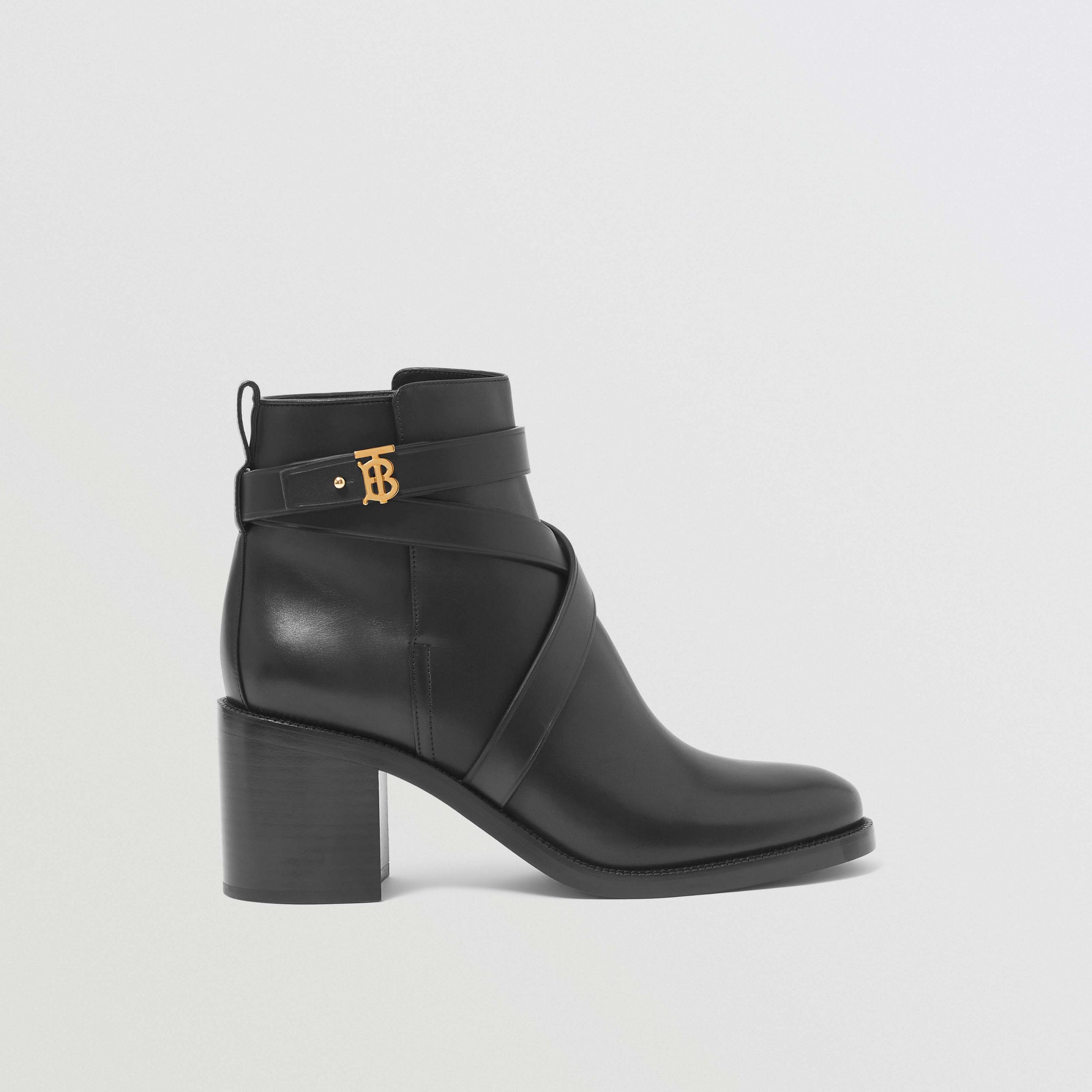 Monogram Motif Leather Ankle Boots in Black - Women | Burberry® Official - 1
