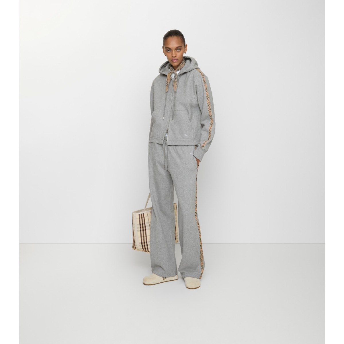  Check Trim Cotton Track Pants