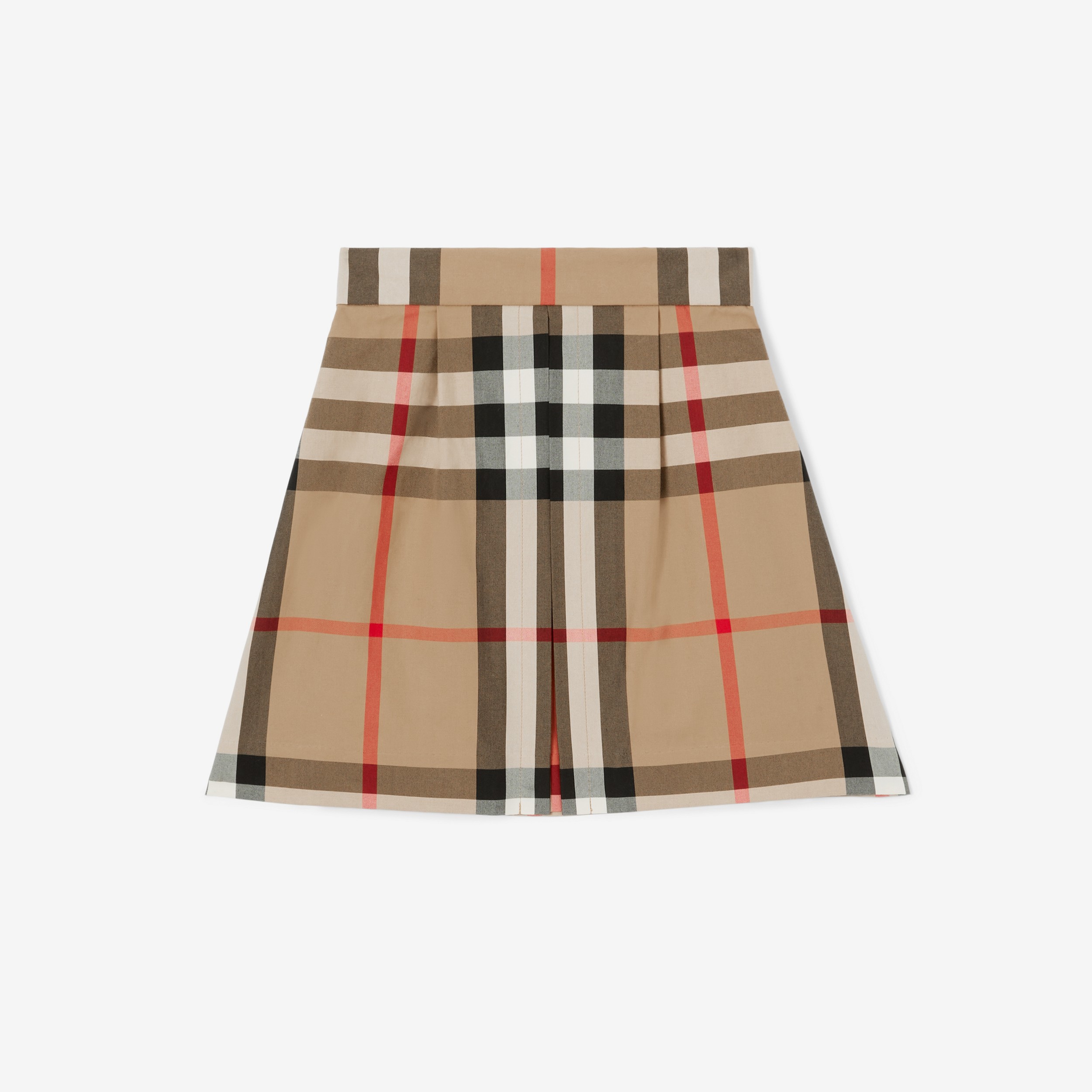 Exaggerated Check Pleated Cotton Skirt in Archive Beige | Burberry® Official - 1