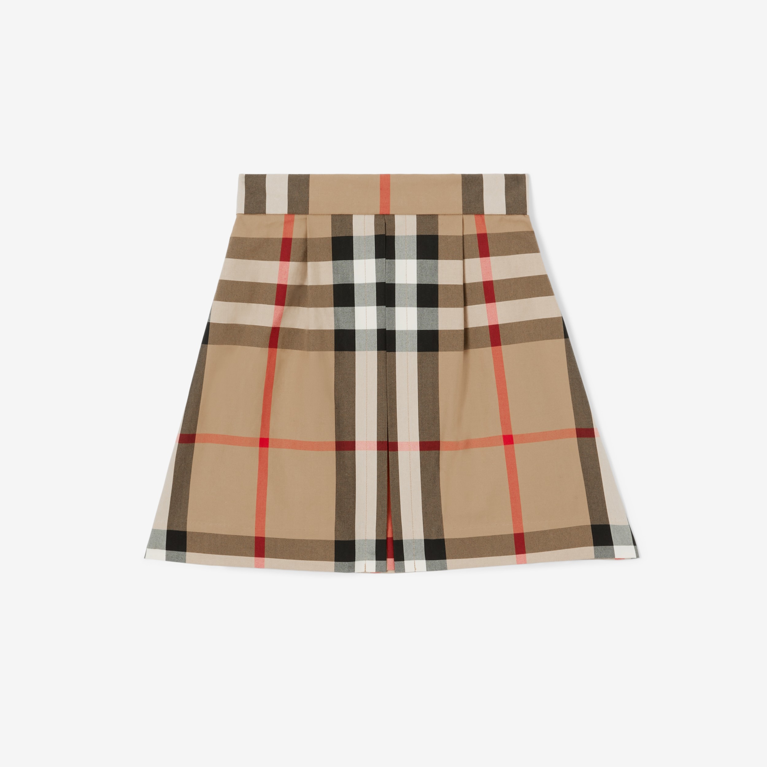 Exaggerated Check Pleated Cotton Skirt in Archive Beige | Burberry® Official