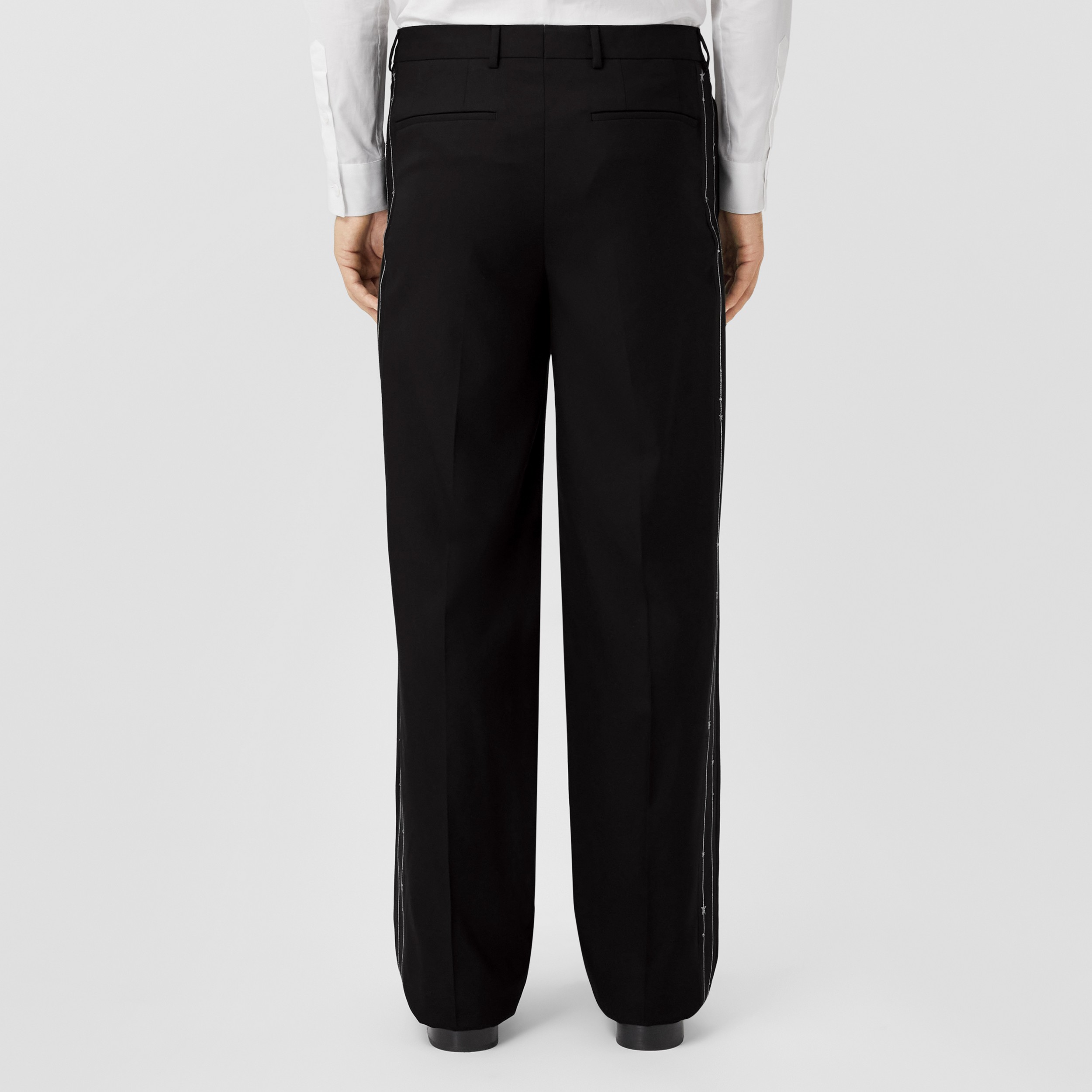 Embroidered Silk Panel Wool Tailored Trousers – Exclusive Capsule Collection in Black - Men | Burberry® Official - 3