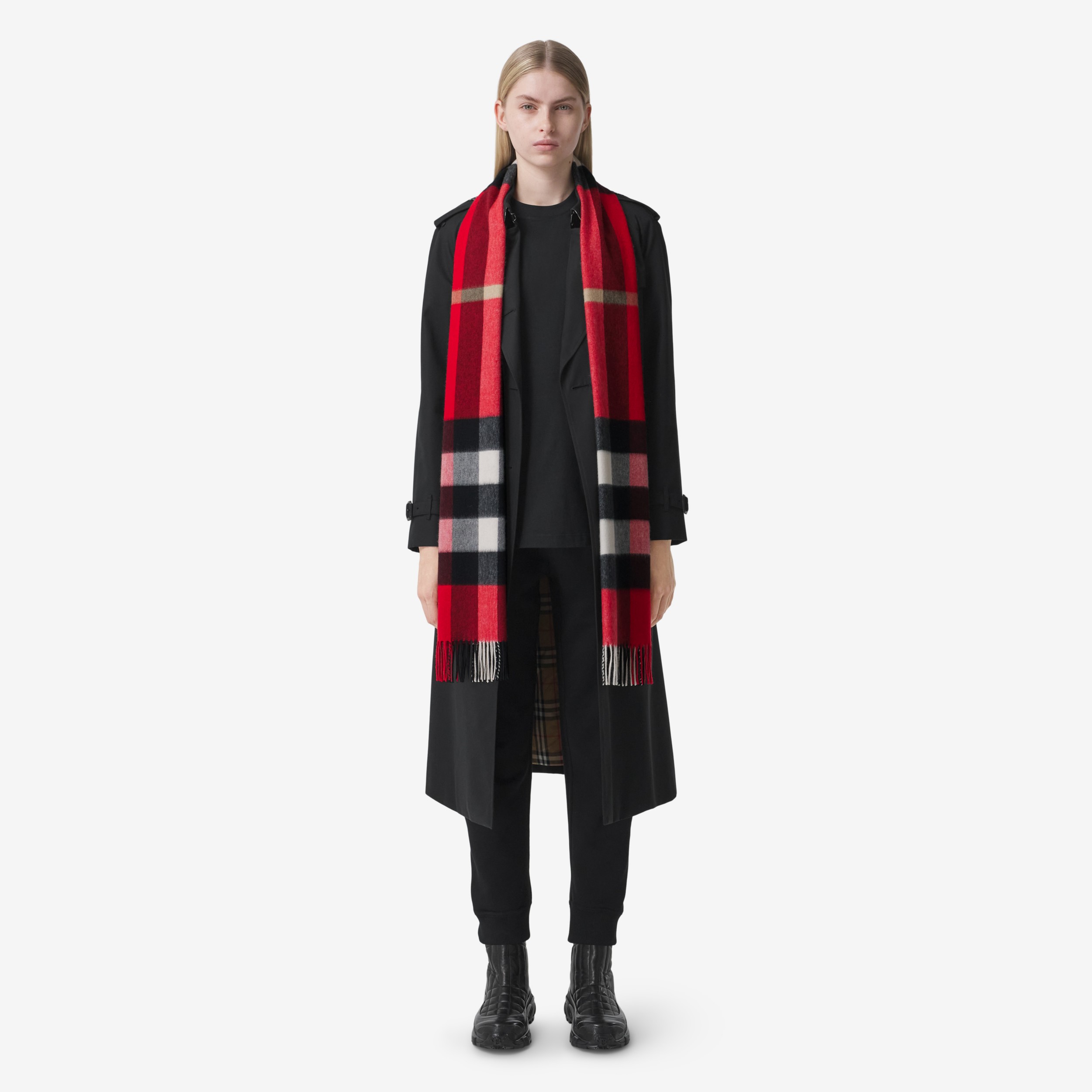 Check Cashmere Scarf in Red | Burberry® Official - 4