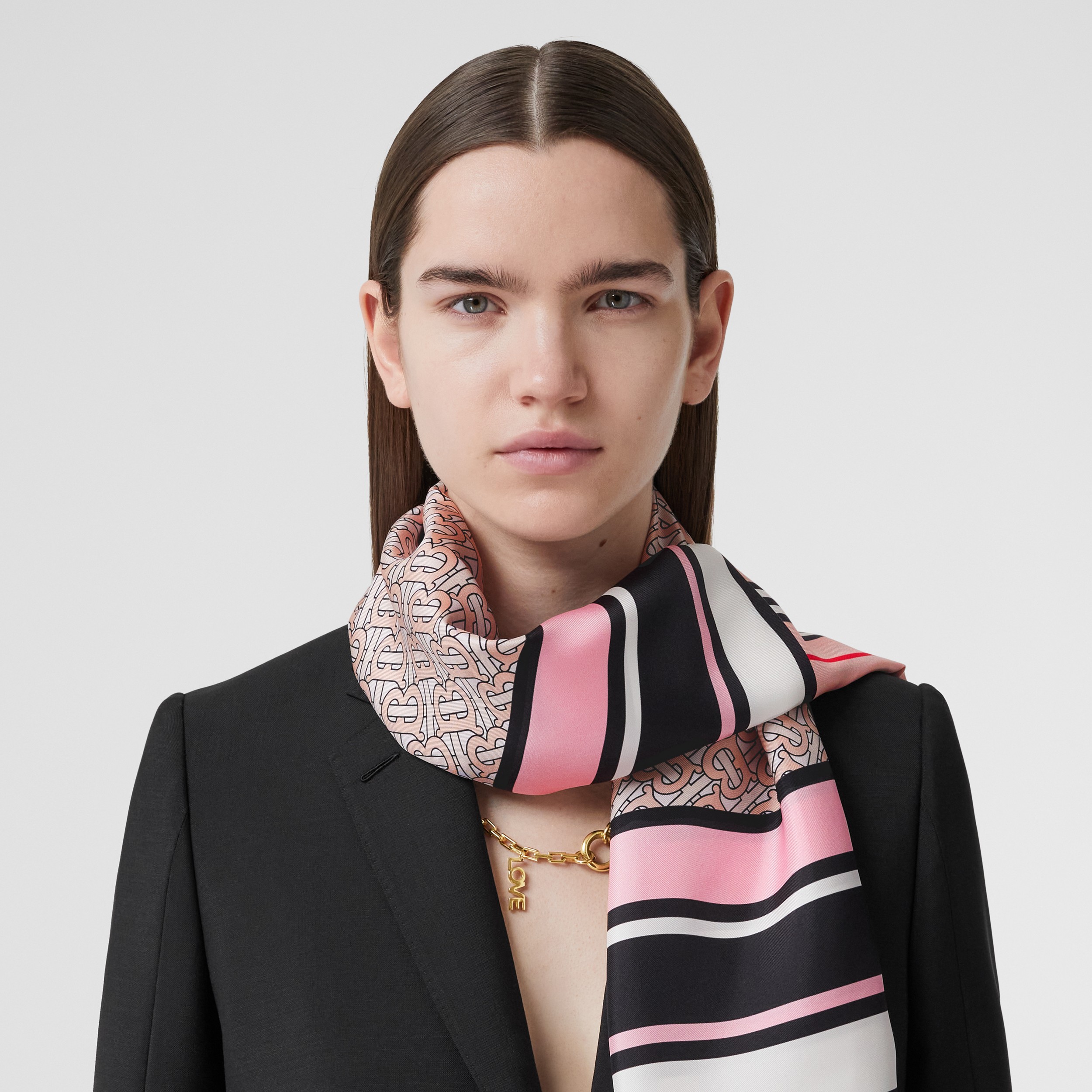Echarpe de seda com estampa de montagem (Blush) | Burberry® oficial - 3