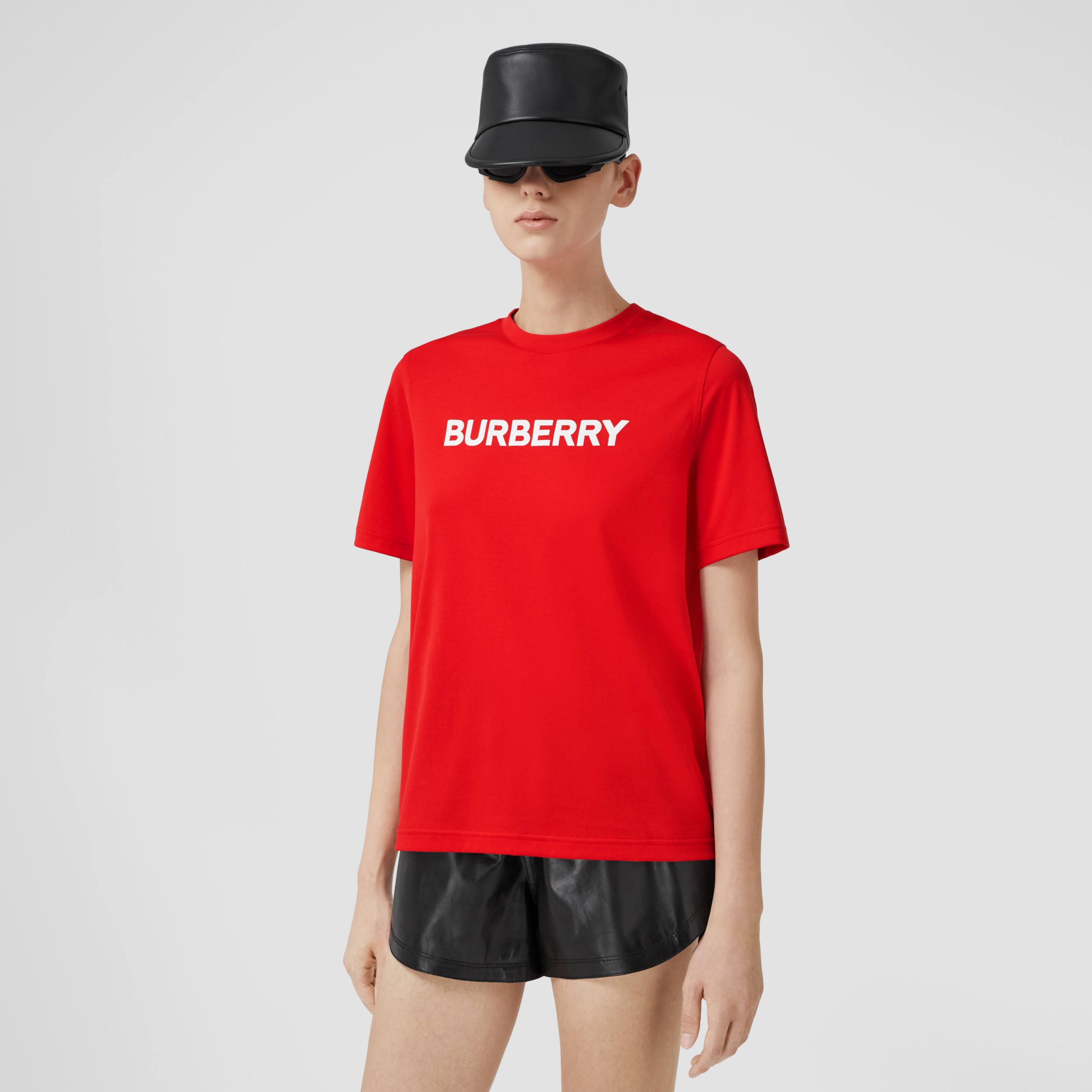 Logo Print Cotton T-shirt in Bright Red - Women | Burberry® Official