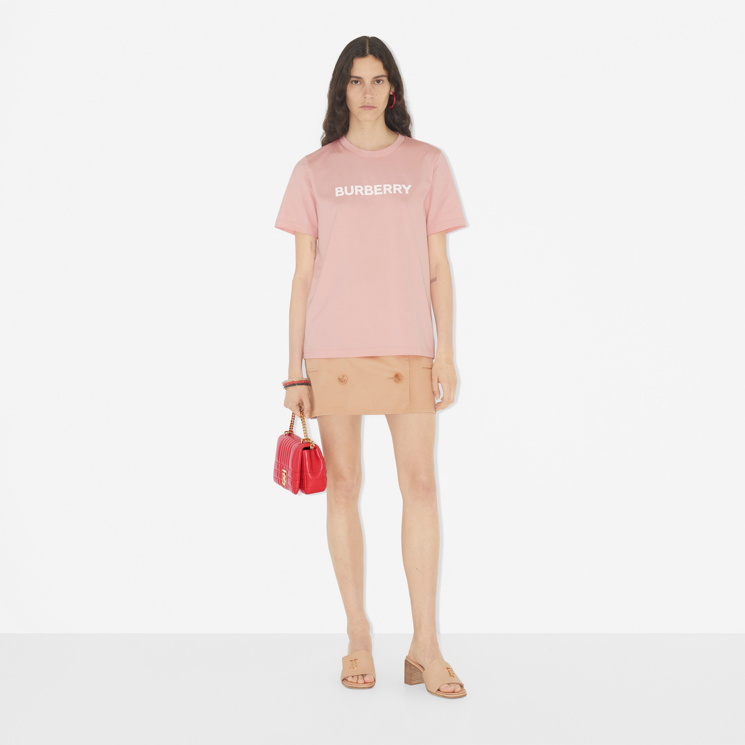Logo Print Cotton T-shirt in Sorbet Pink - Women | Burberry® Official - 2