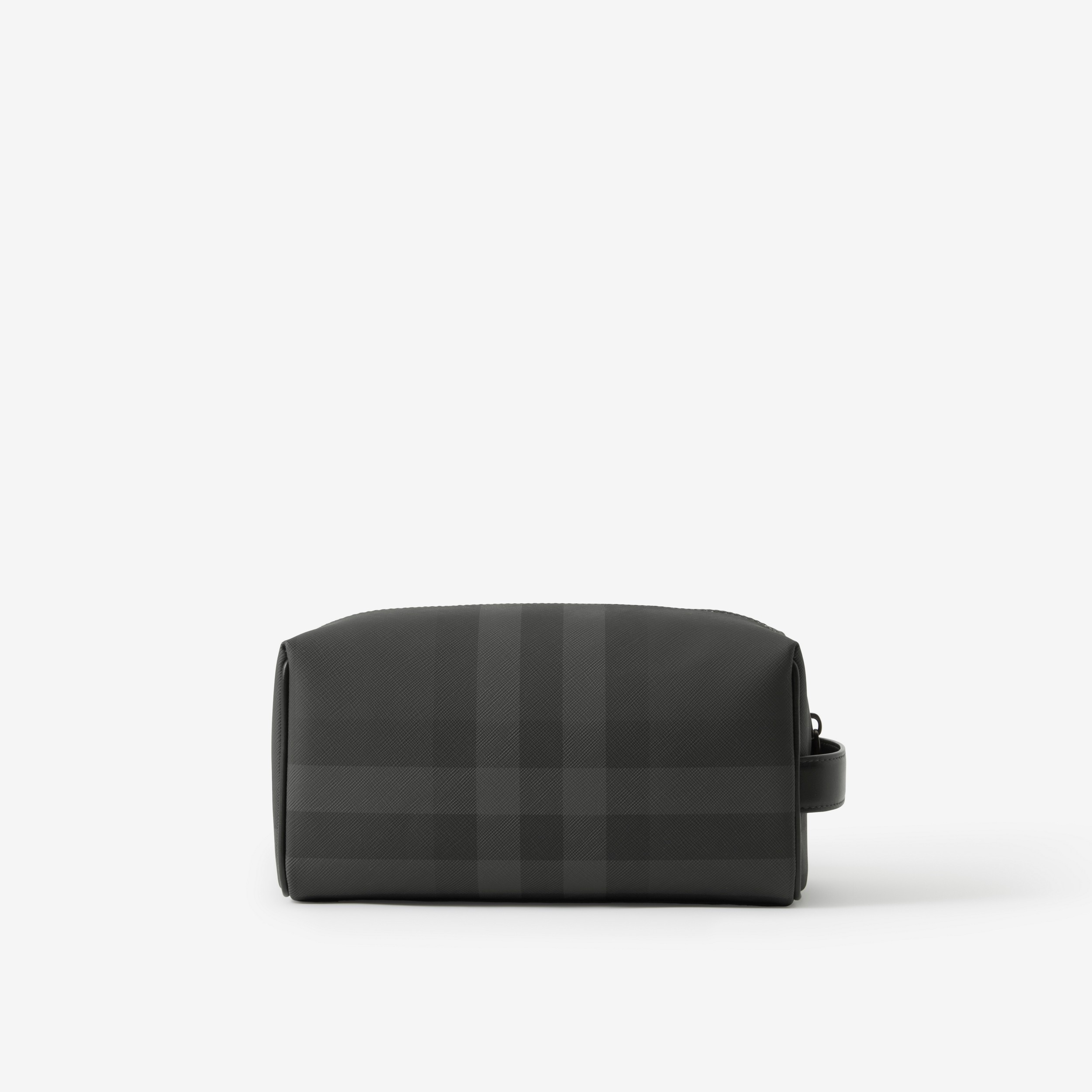 Check and Leather Travel Pouch in Charcoal - Men | Burberry® Official - 3