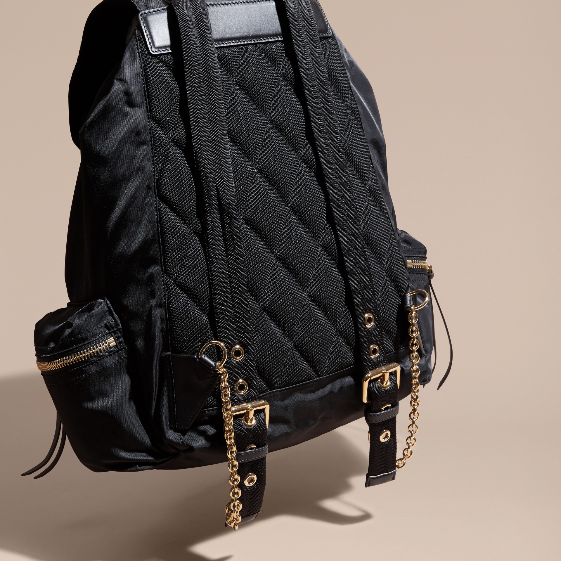 The Rucksack Backpack in Technical Nylon and Leather Black Burberry