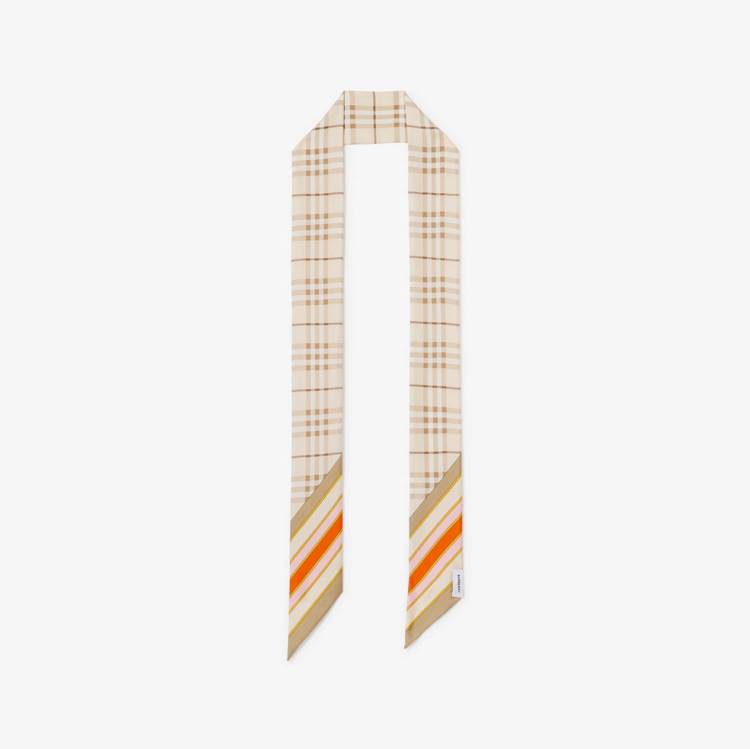 Check Print Silk Skinny Scarf in Soft Fawn/bright Orange | Burberry® Official