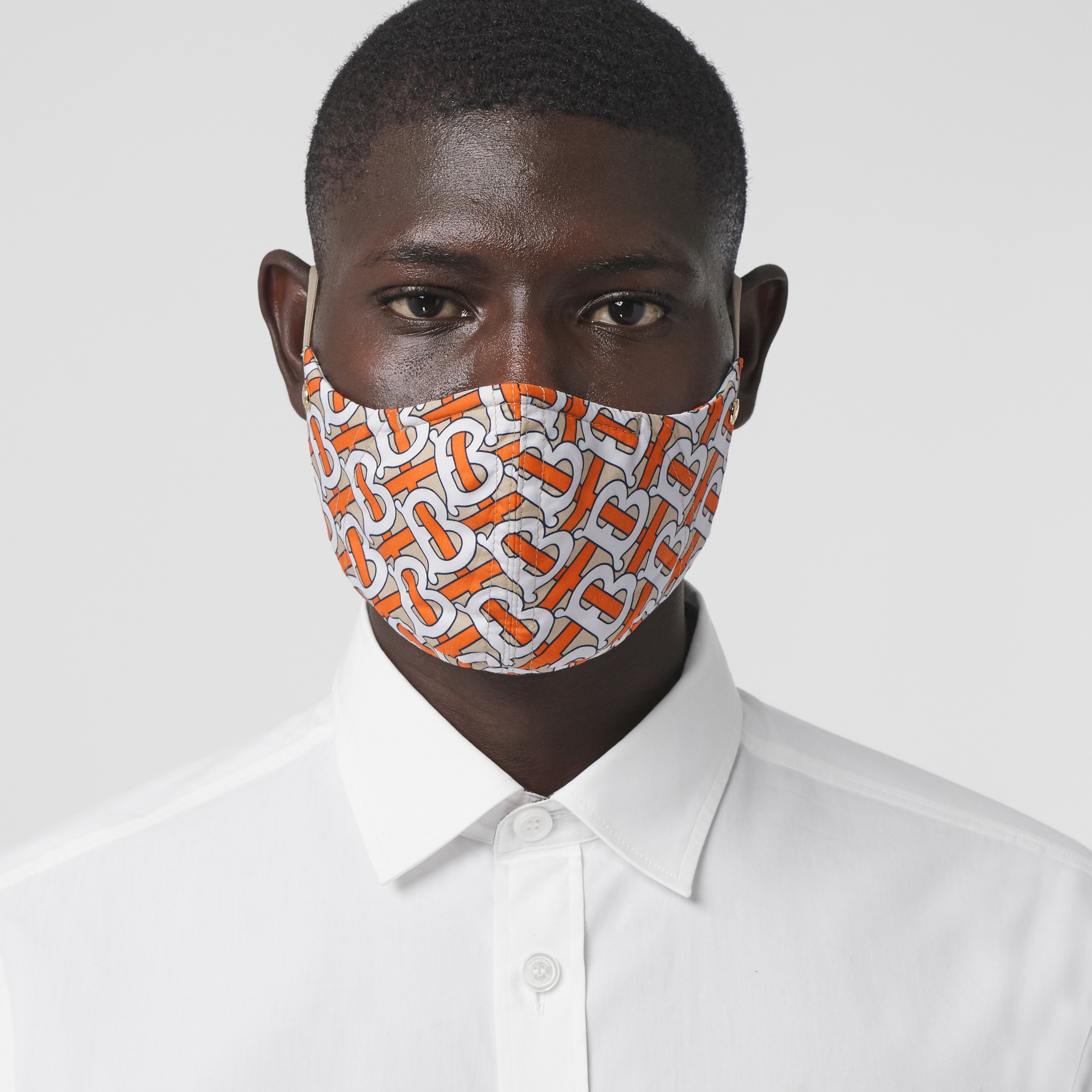 Monogram Print Cotton Face Mask in Vermilion | Burberry® Official - 3