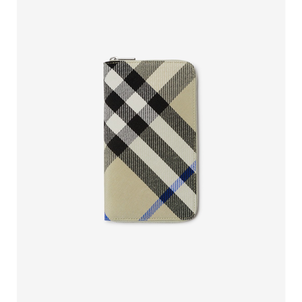 Shop Burberry Large Check Zip Wallet In Lichen