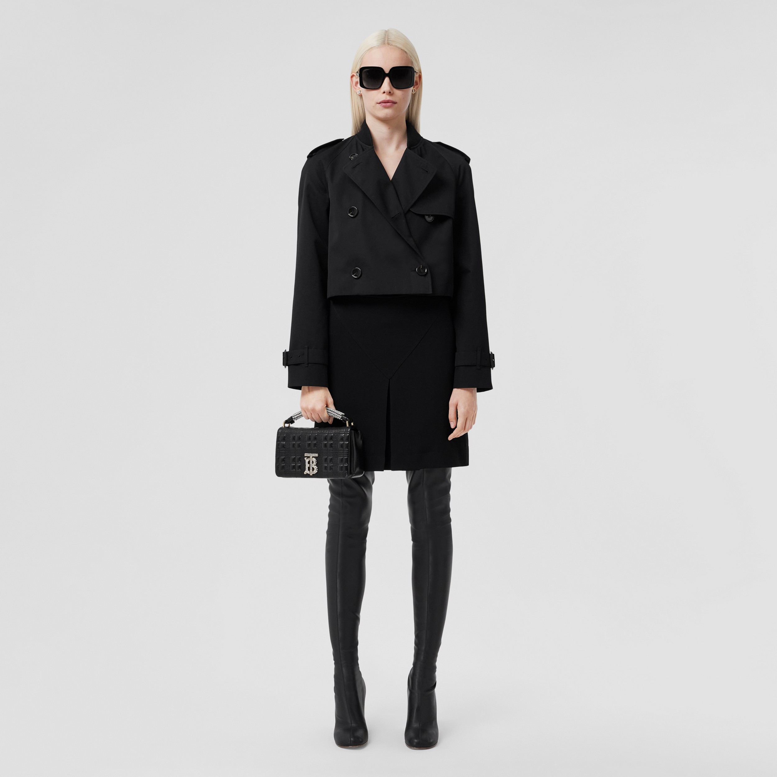 Cotton Gabardine Cropped Trench Coat in Black - Women | Burberry® Official - 1