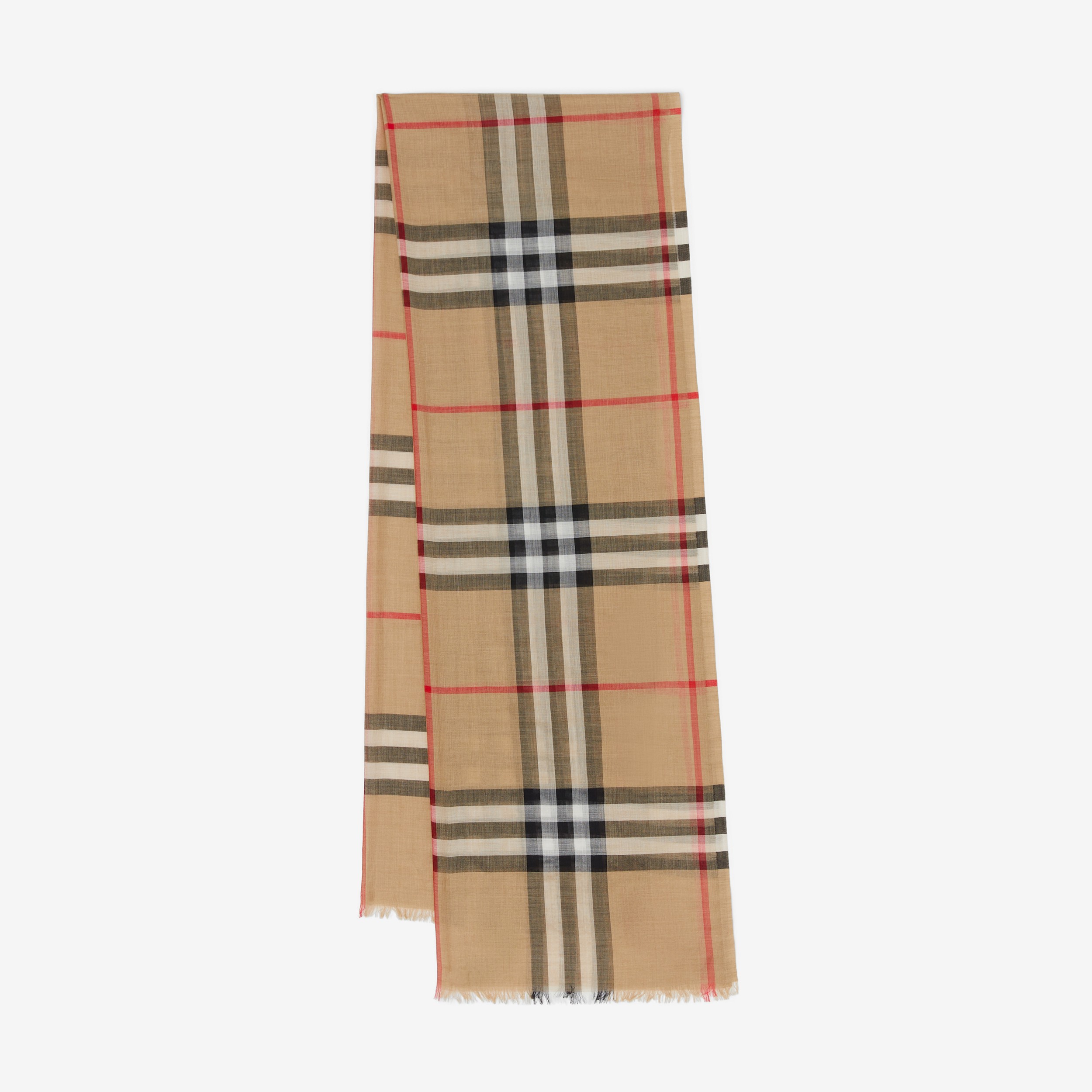 Check Lightweight Wool Silk Scarf in Archive Beige | Burberry® Official - 1