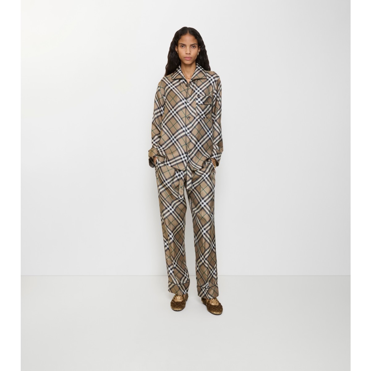  Check Silk Pyjama Trousers