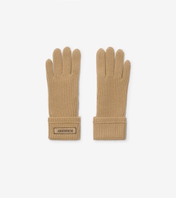 バーバリー　ウール手袋 Logo Patch Wool Blend Gloves in Sand - Men | Burberry® Official
