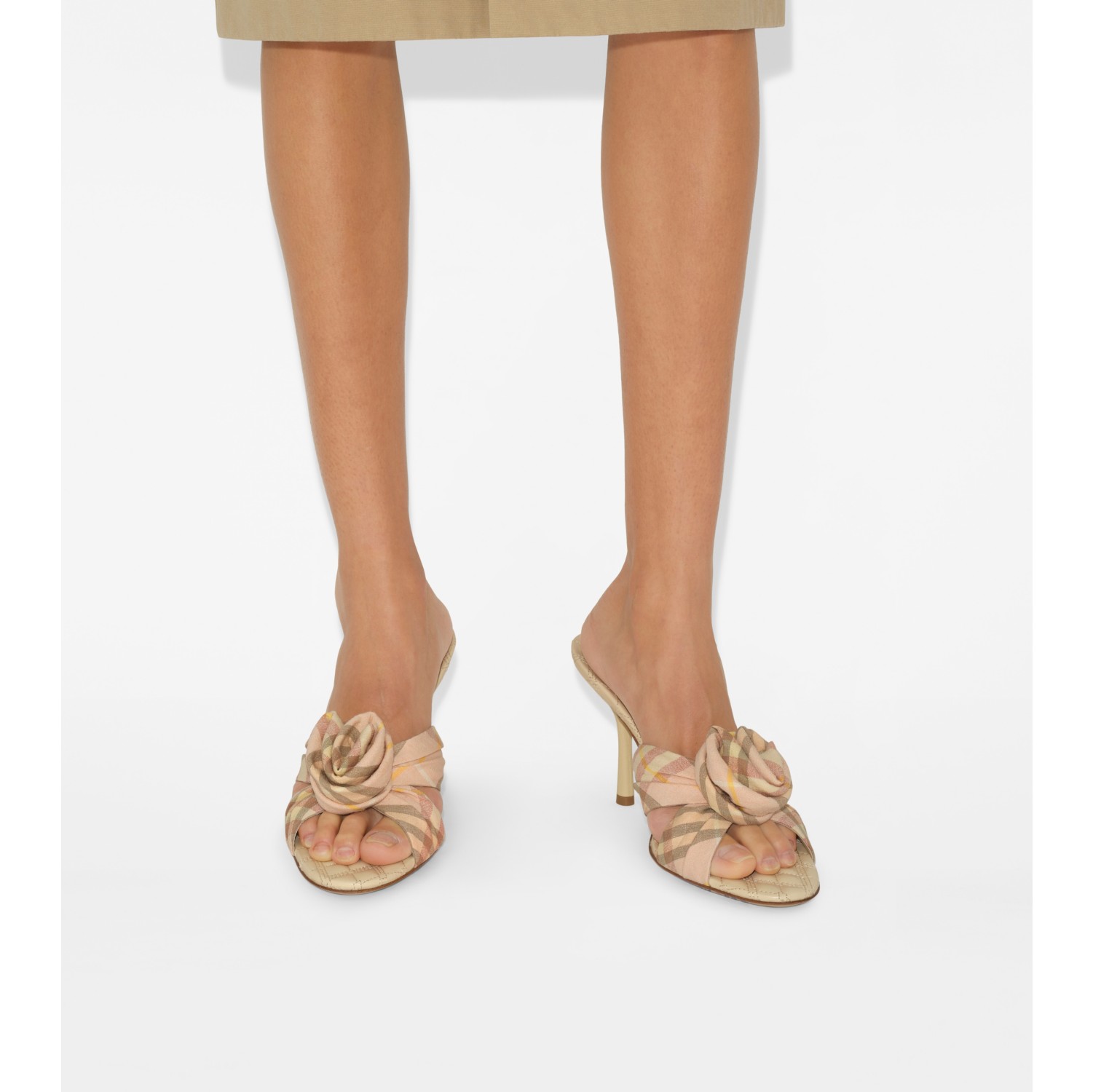 Check Stretch Linen Mews Rose Mules​