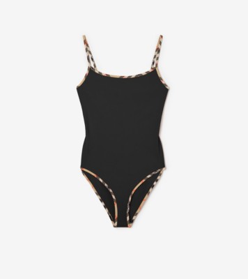 チェックトリム スイムスーツ (ブラック) - ウィメンズ, ウール