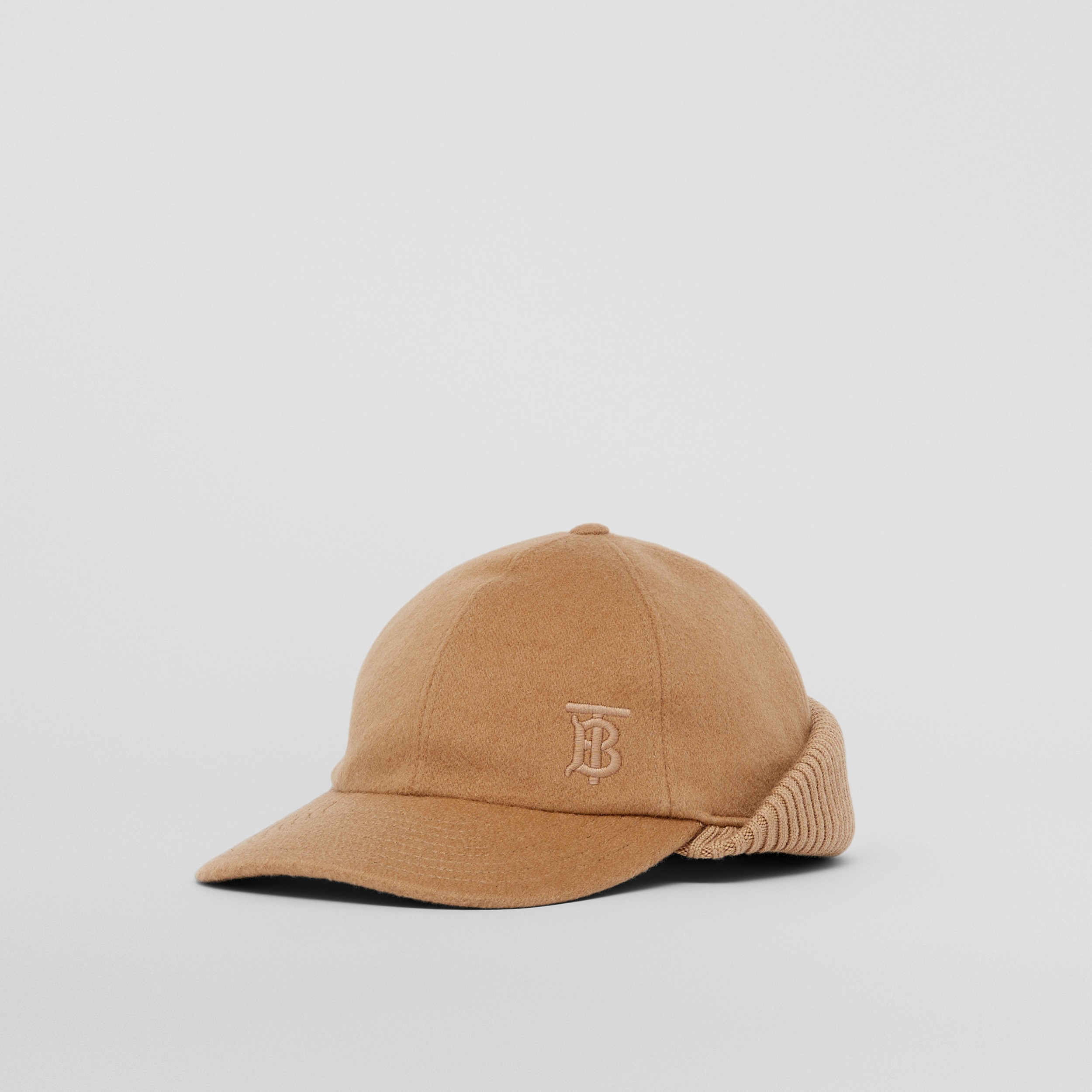 Monogram Motif Reconstructed Cashmere Baseball Cap in Camel | Burberry® Official - 3