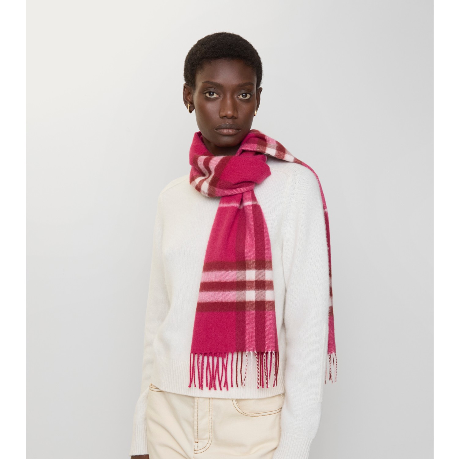 Check Cashmere Scarf in Jam | Burberry® Official