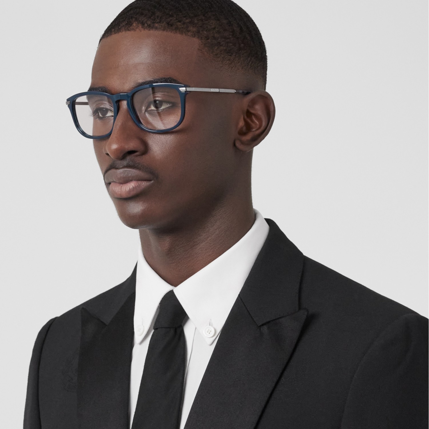 Check Detail Rectangular Optical Frames in Navy Men Burberry® Official