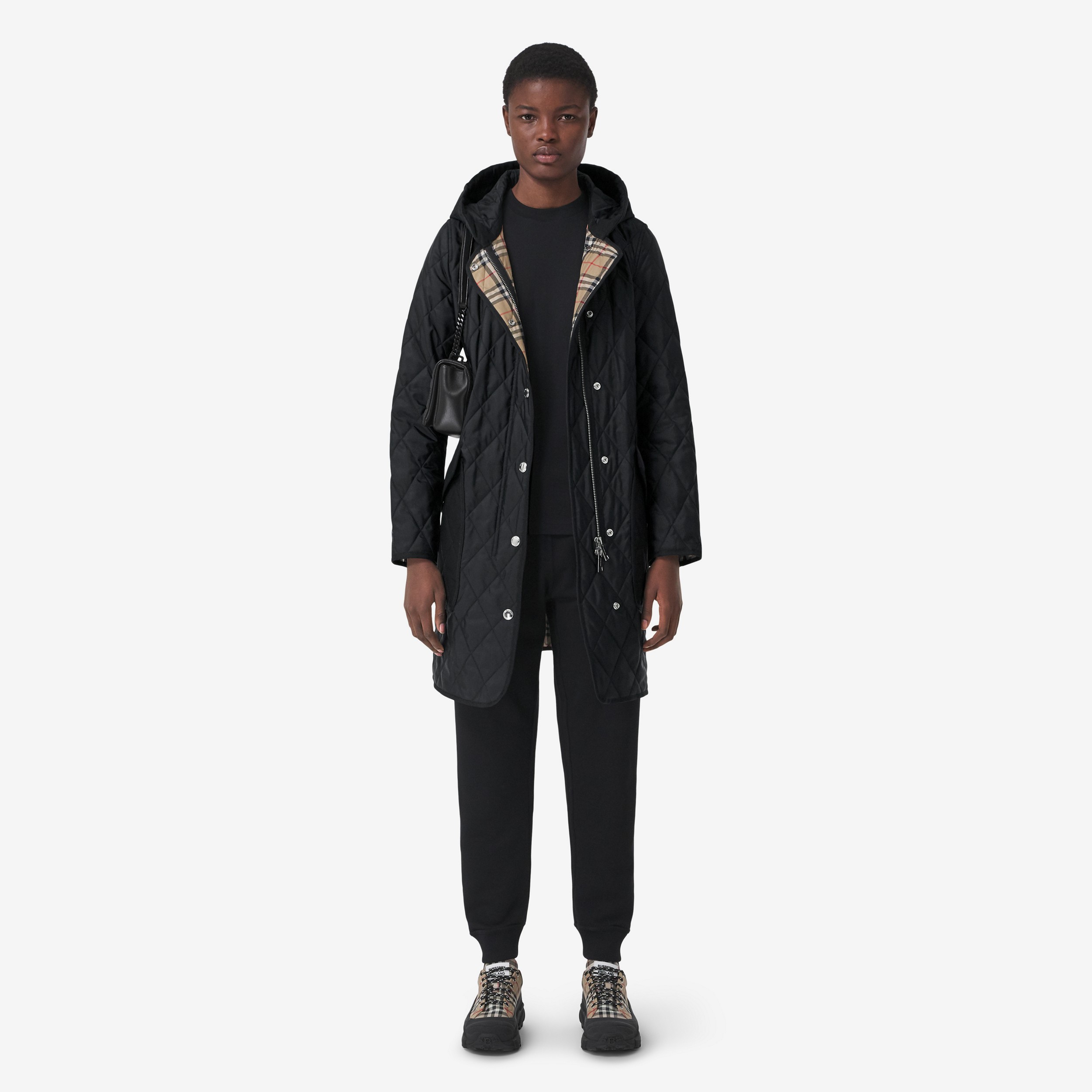 Diamond Quilted Thermoregulated Hooded Coat in Black - Women | Burberry® Official - 2