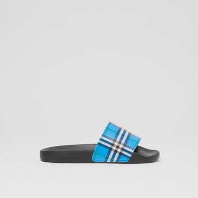 blue burberry slides