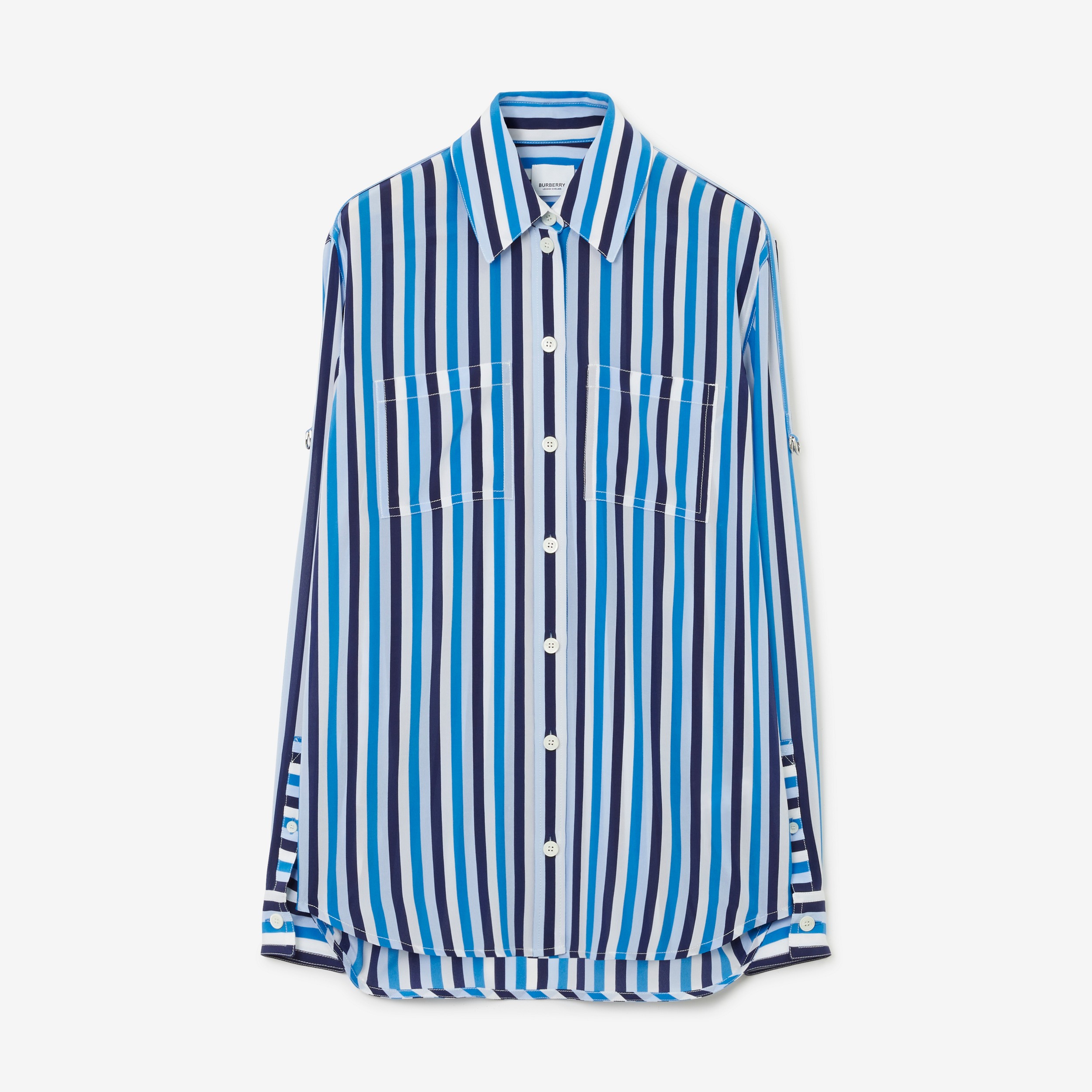 Striped Silk Shirt in Pale Blue - Women | Burberry® Official - 1