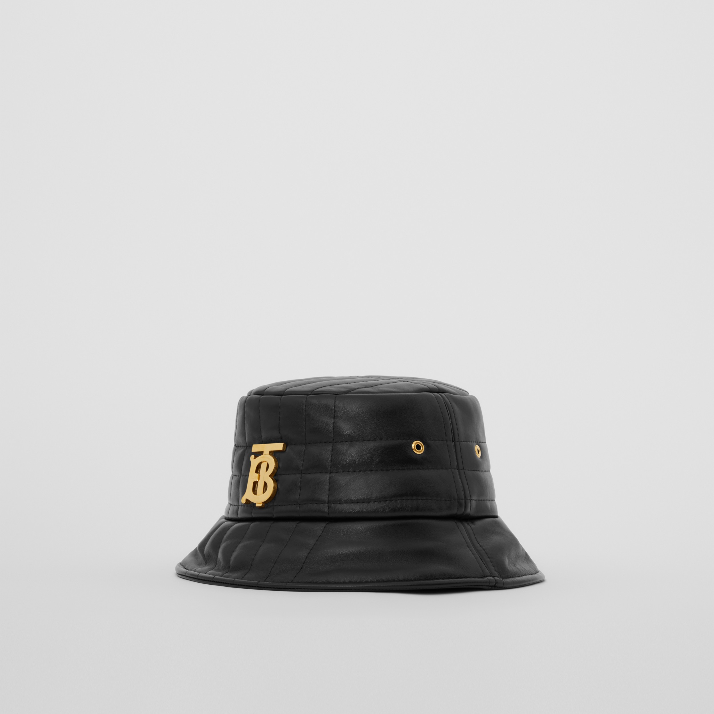 Monogram Motif Quilted Leather Bucket Hat in Black | Burberry® Official