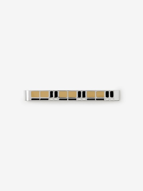 Burberry Check Detail Palladium-plated Tie Bar In Archive Beige