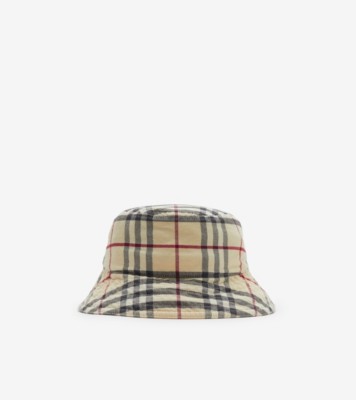 Check Cotton Bucket Hat in Stone Men Burberry Official