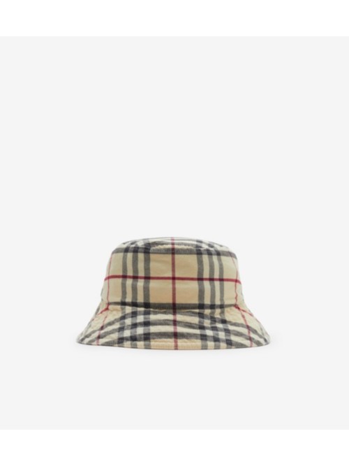 Shop Burberry Check Cotton Bucket Hat In Stone