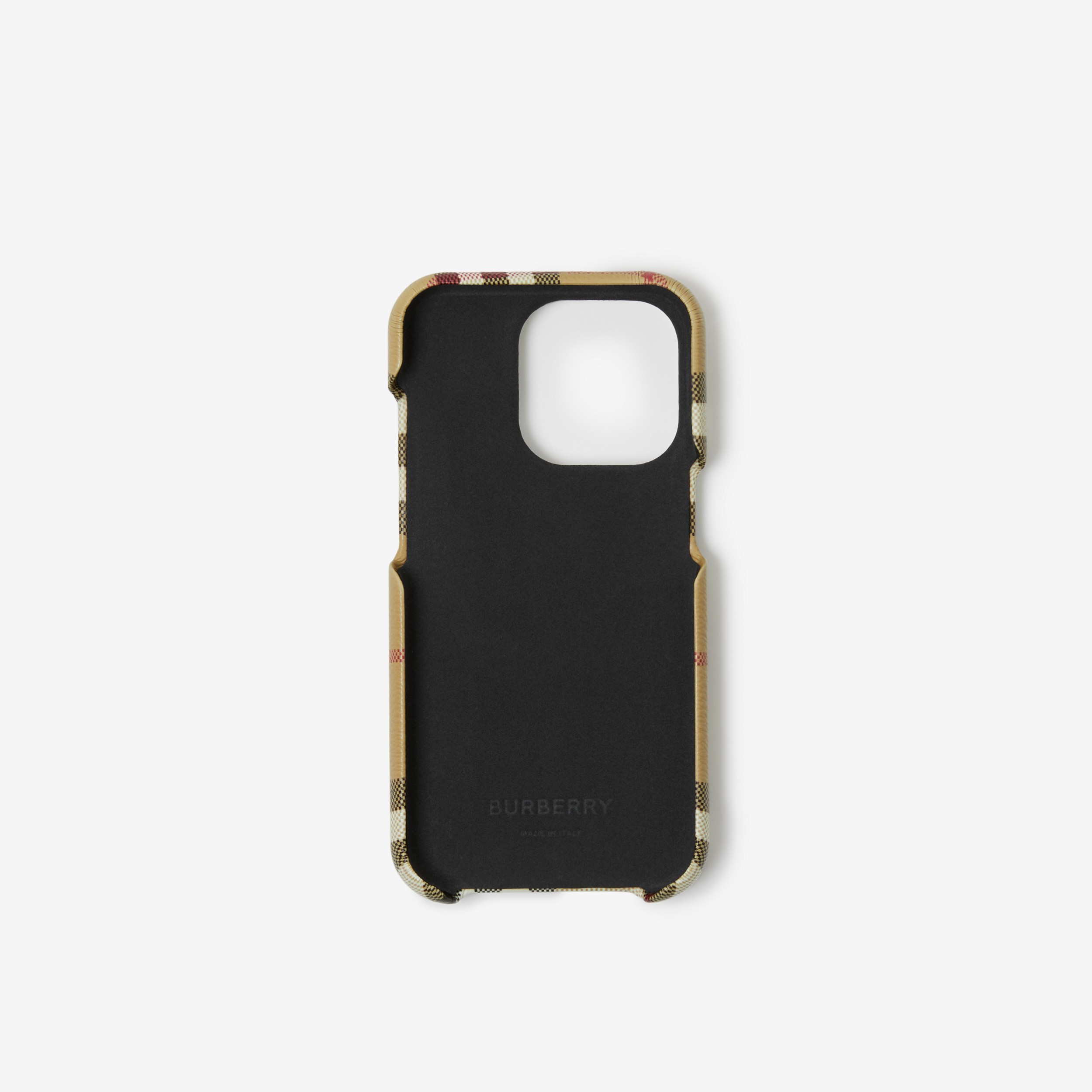 Coque pour iPhone 14 Pro en cuir et Check (Beige D'archive) | Site officiel Burberry® - 2