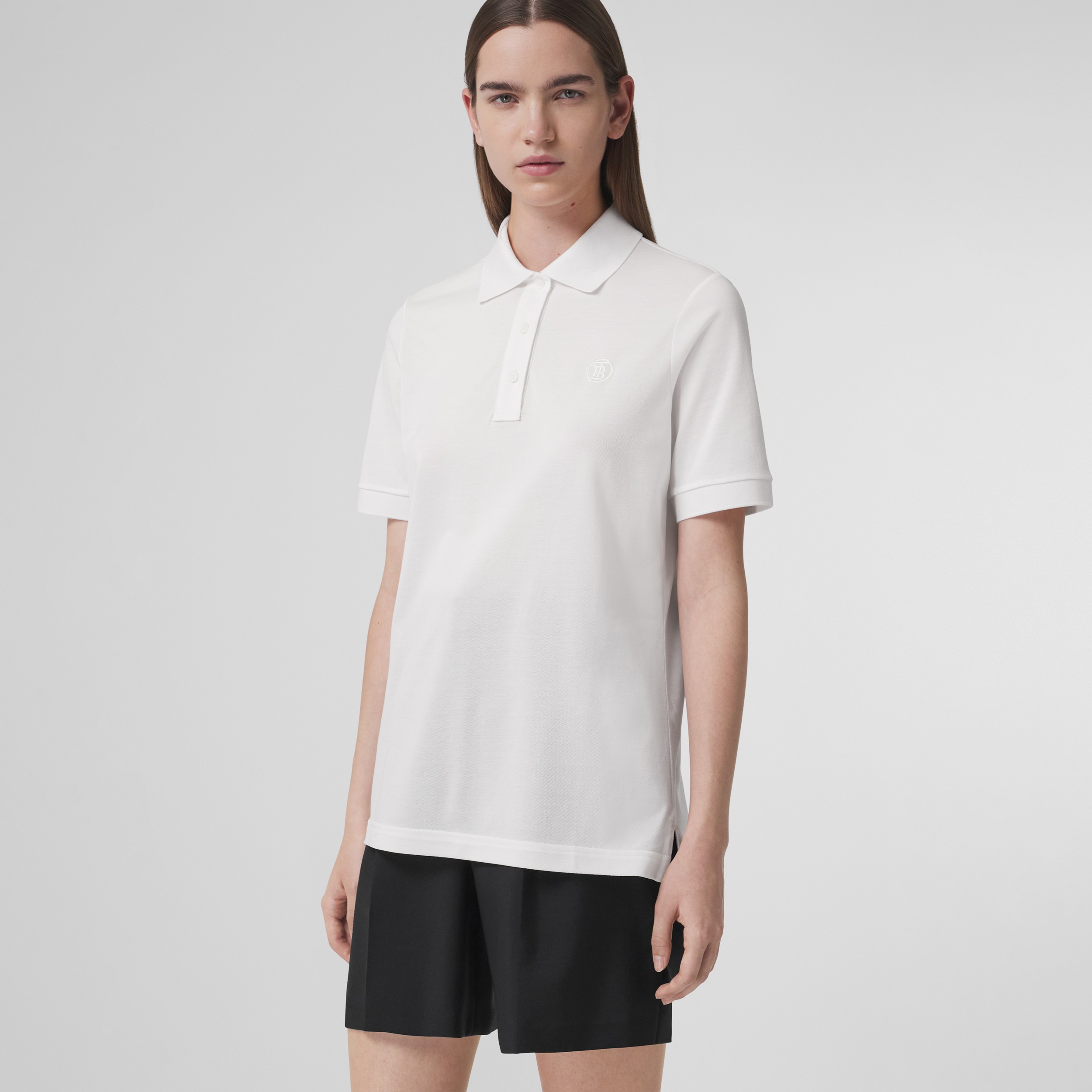 Monogram Motif Cotton Polo Shirt in White - Women | Burberry® Official - 4